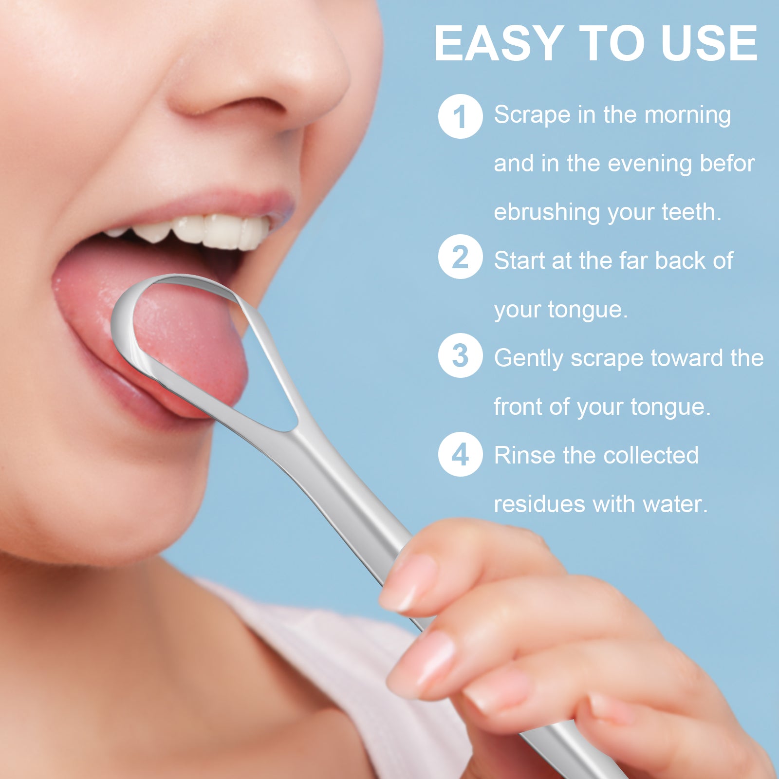 Mitimi Stainless Steel Tongue Scraper (2 Pack) - 100% Surgical Grade Tongue Cleaner for Adults & Kids - Freshens Breath & Improves Oral Hygiene for Daily Use at Home or Travel