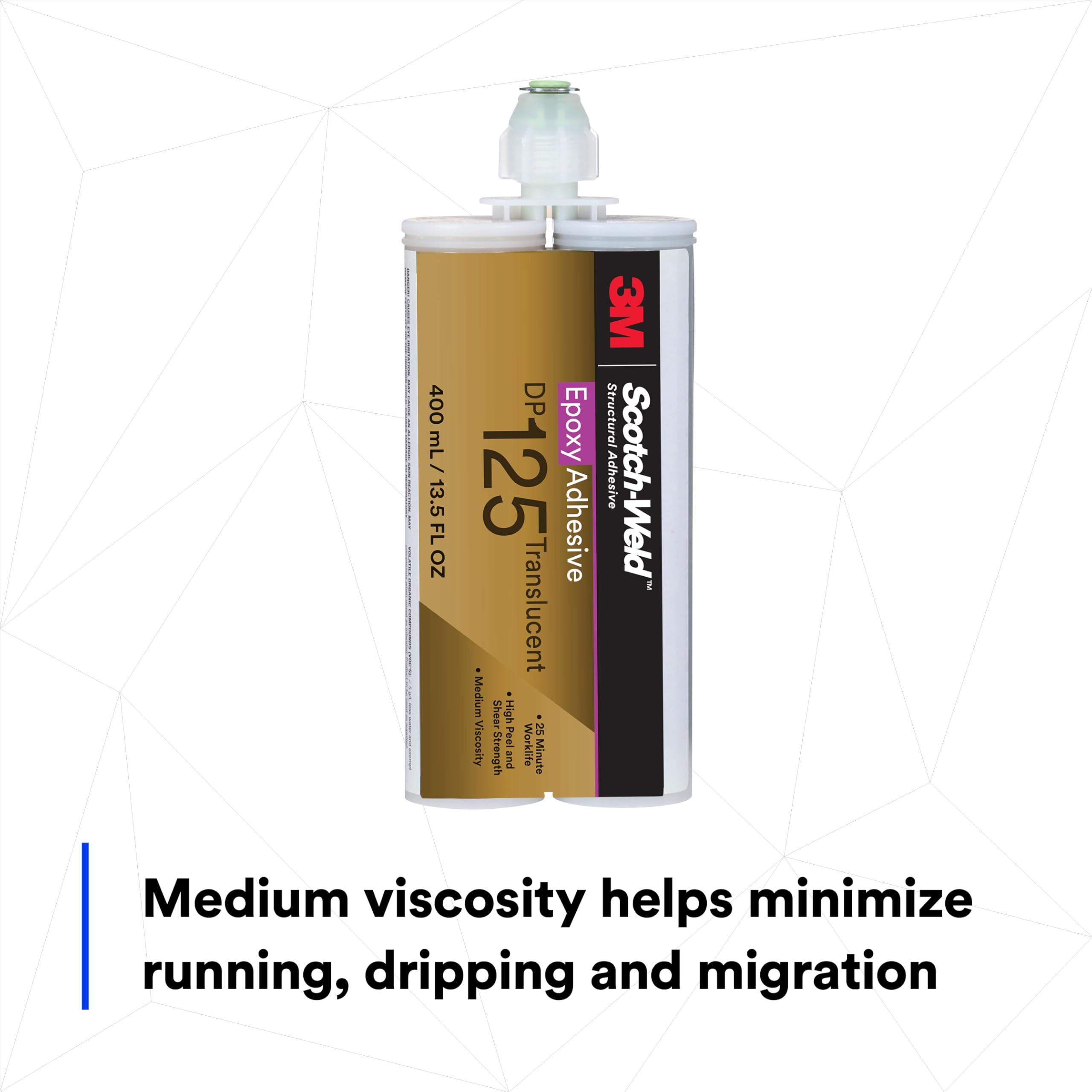 3M Scotch-Weld DP125 Translucent Two-Part Epoxy Adhesive - Flexible, Heat Resistant, 400mL (13.5oz) Duo-Pak - Ideal for Metal, Plastic & Wood Bonding in Automotive, Marine & DIY Projects