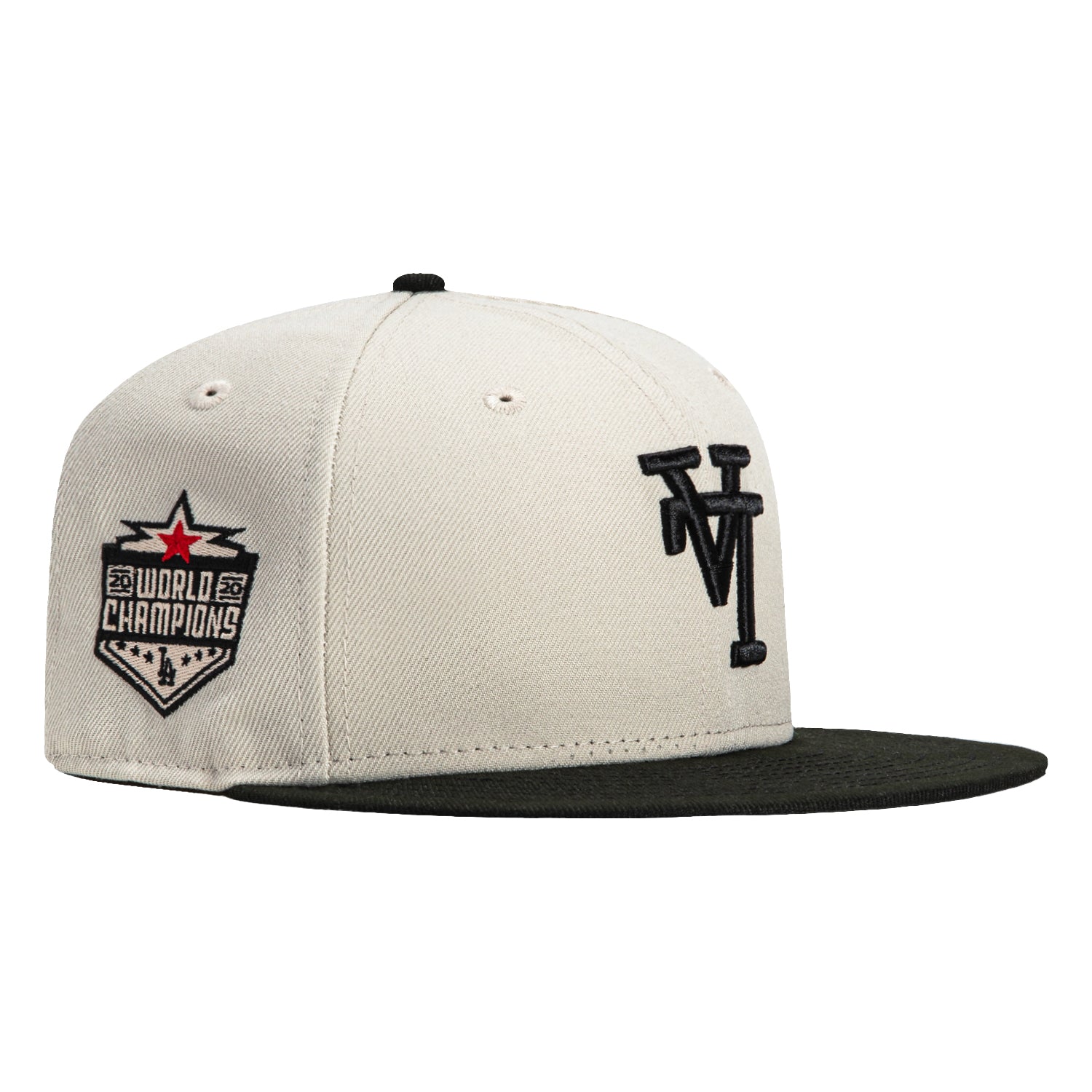 New Era 59Fifty Los Angeles Dodgers 2020 World Series Champions Snapback Hat with Upside Down Patch - Black & Stone | Official MLB Baseball Cap for Fans, Streetwear Fashion & Sports Events