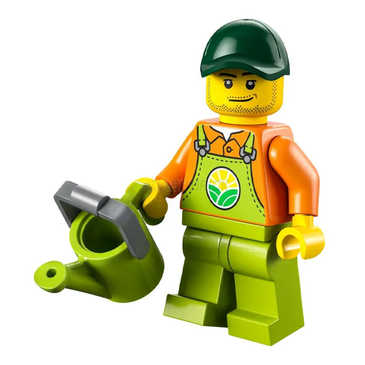 LEGO Minifigure - Male Farmer with Overalls & Orange Shirt Holding Watering Can - Perfect for Farm Scenes, City Displays & LEGO Collectors