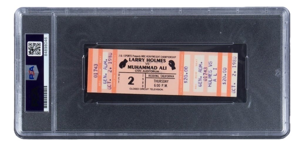 Muhammad Ali Autographed 1980 Closed Circuit Fight Ticket vs Larry Holmes - PSA/DNA Certified Gem MT 10 - Rare Boxing Memorabilia for Collectors & Sports Fans