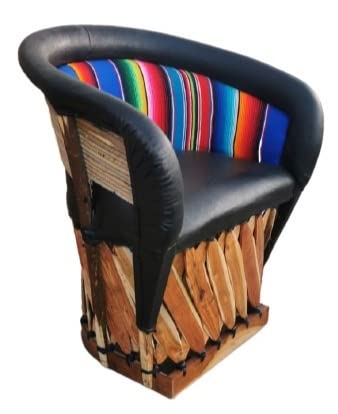 Handmade Traditional Mexican Equipal Chair - Black Zarape Design, Artisan Crafted in Mexico | Original Leather Seat for Home, Bar, Restaurant, Office & Hotel Decor | Perfect for Patio, Living Room & Southwest Style Interiors