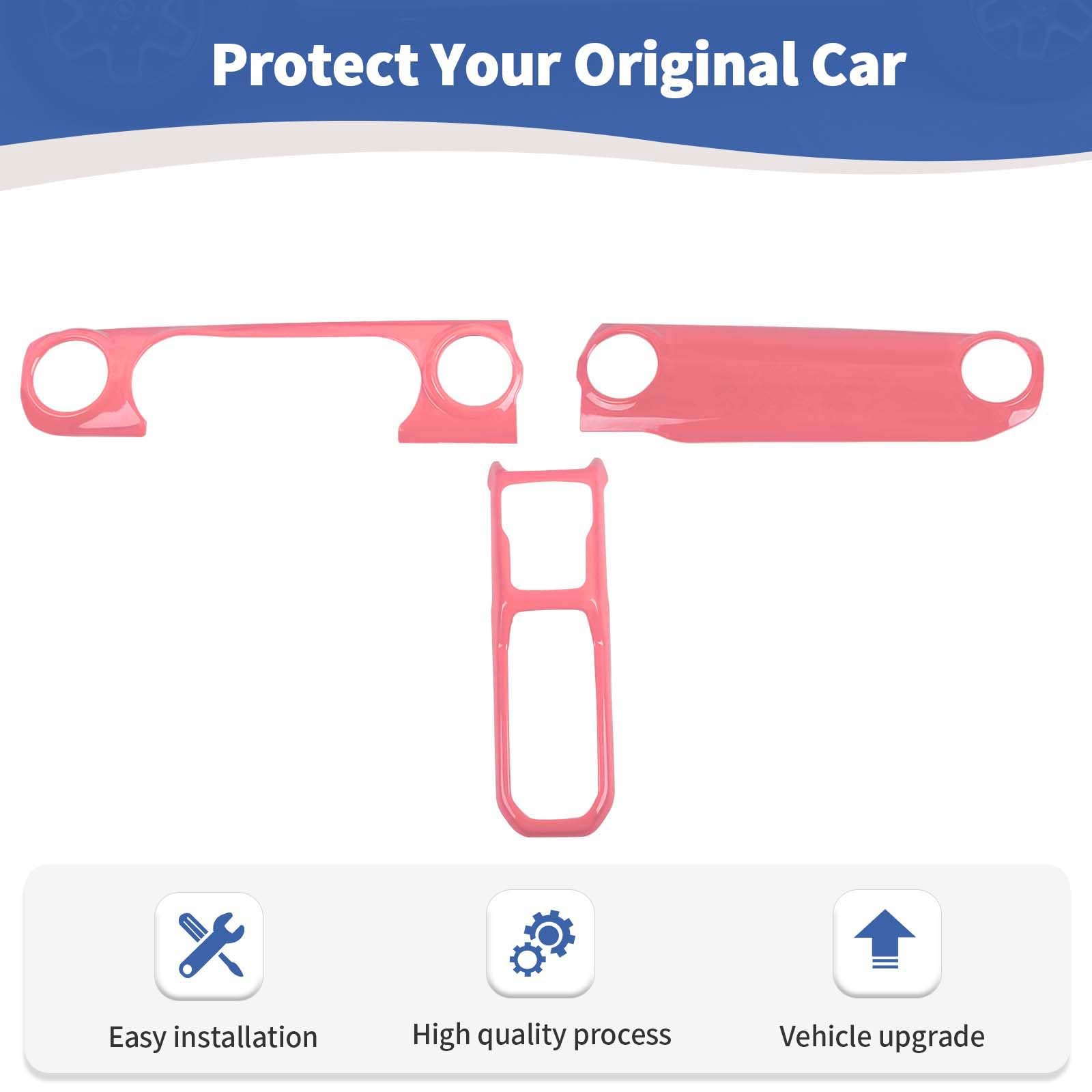 Pink Dash Trim Cover & Gear Shift Panel Frame for Jeep Wrangler JL JLU Gladiator JT 2018-2023 - Interior Accessories Set of 3 - Perfect for Customization & Protection