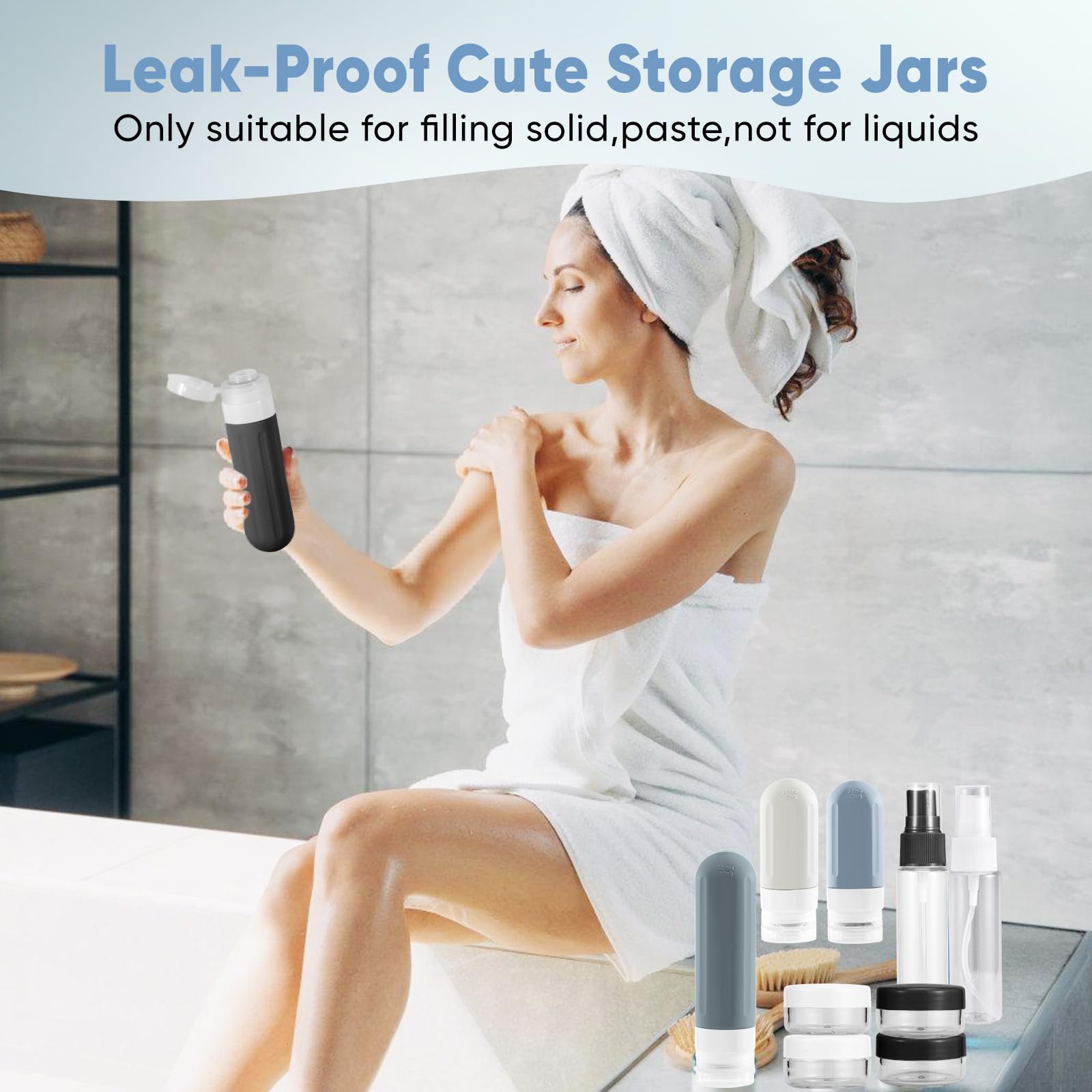 Landisun 18-Pack Travel Size Toiletries Bottles - Leak Proof Black Containers for Shampoo, Lotion & Cosmetics - Perfect for Airplane Carry-On, Gym & Vacation Essentials