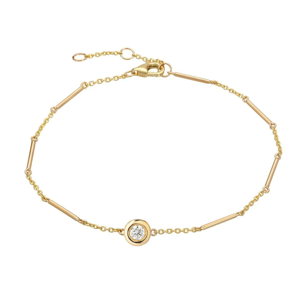 14K Yellow Gold Diamond Bezel Bar Chain Bracelet - Elegant Jewelry for Women, Perfect for Parties, Weddings & Everyday Wear