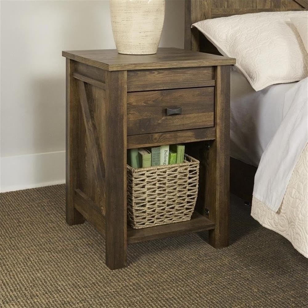 Rustic 2-Piece Bedroom Set with Nightstands - Home Square Solid Wood Bed Frame & Side Tables for Cozy Farmhouse Decor