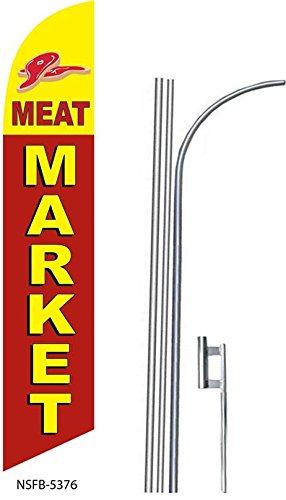 (5 Pack) MEAT MARKET 15' Swooper #8 Feather Flags Kit - Outdoor Advertising, Grand Openings & Farmers Market Promotion