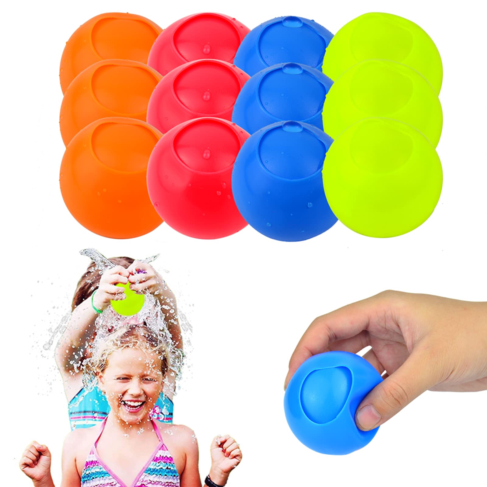 12 Pack Quick Fill Reusable Water Balloons - Summer Outdoor Water Fight Toys for Kids, Boys & Girls - Perfect for Pool Parties, Backyard Games, and Beach Fun