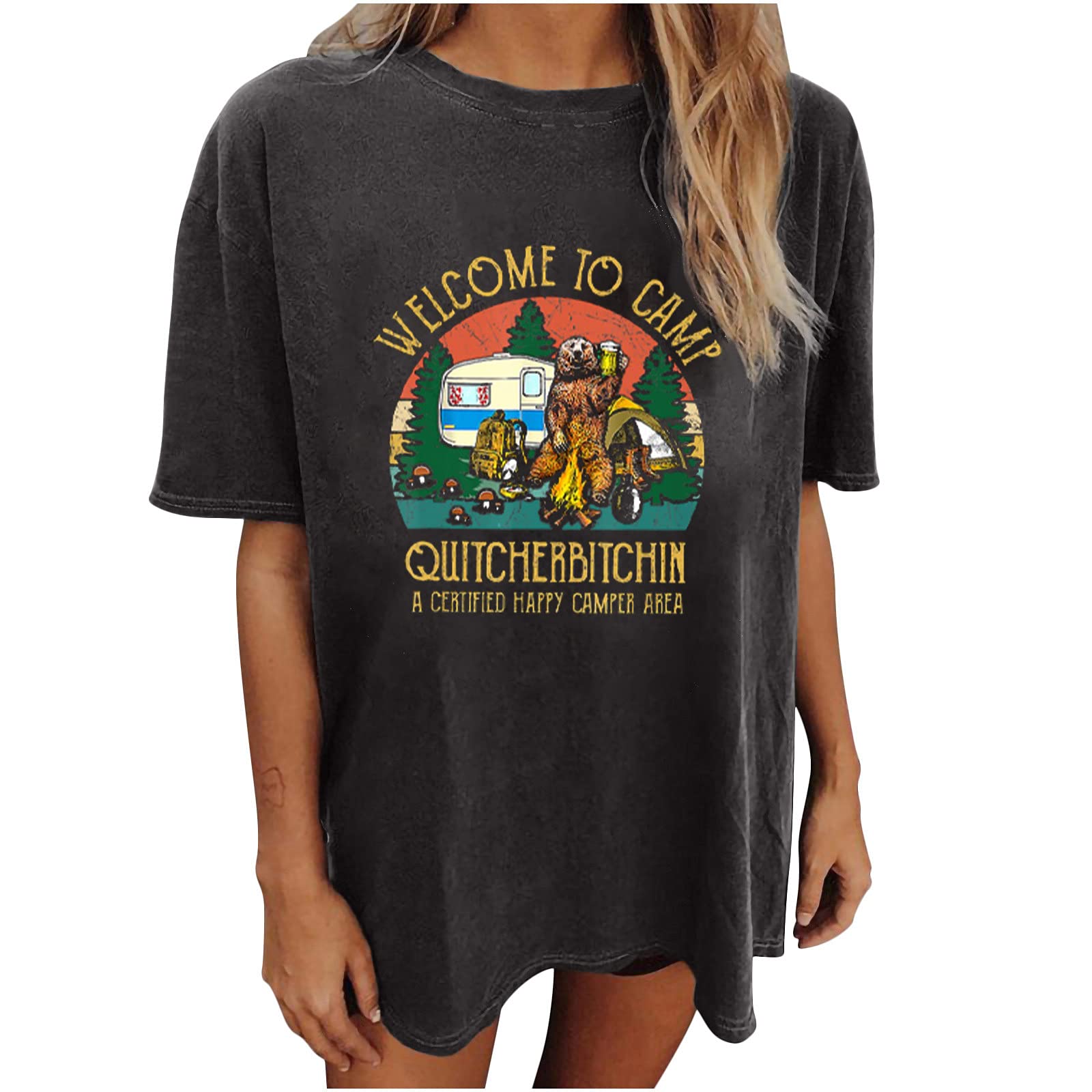 Trendy Oversized Drop Shoulder Graphic Tees for Women - Funny Novelty Letter T-Shirts & Longline Blouses | Perfect for Casual Wear, Street Style & Everyday Outfits