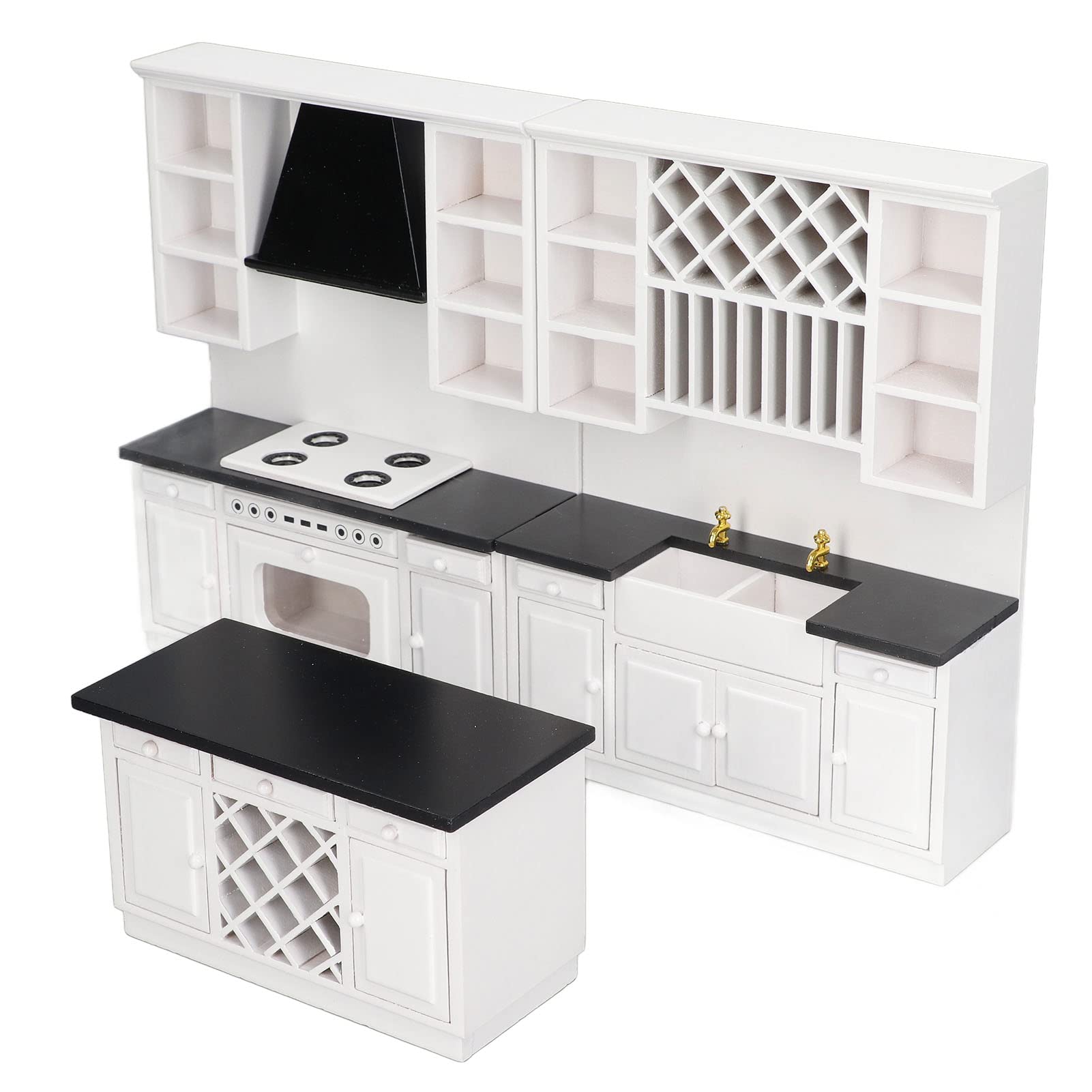 1/12 Scale Dollhouse Kitchen Cabinet Set - Miniature Birch Wood Bar Counter for Dollhouse Decor | Perfect for DIY Dollhouse, Miniature Collectors & Model House Displays