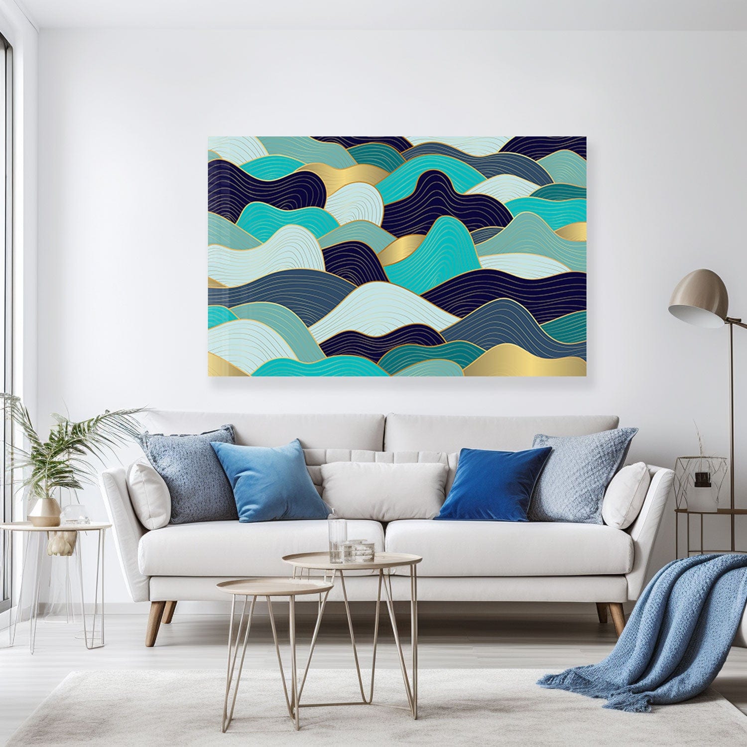 Shades of Blue Waves Tempered Glass Wall Art - Ocean Themed Home Decor for Living Room, Bedroom & Office