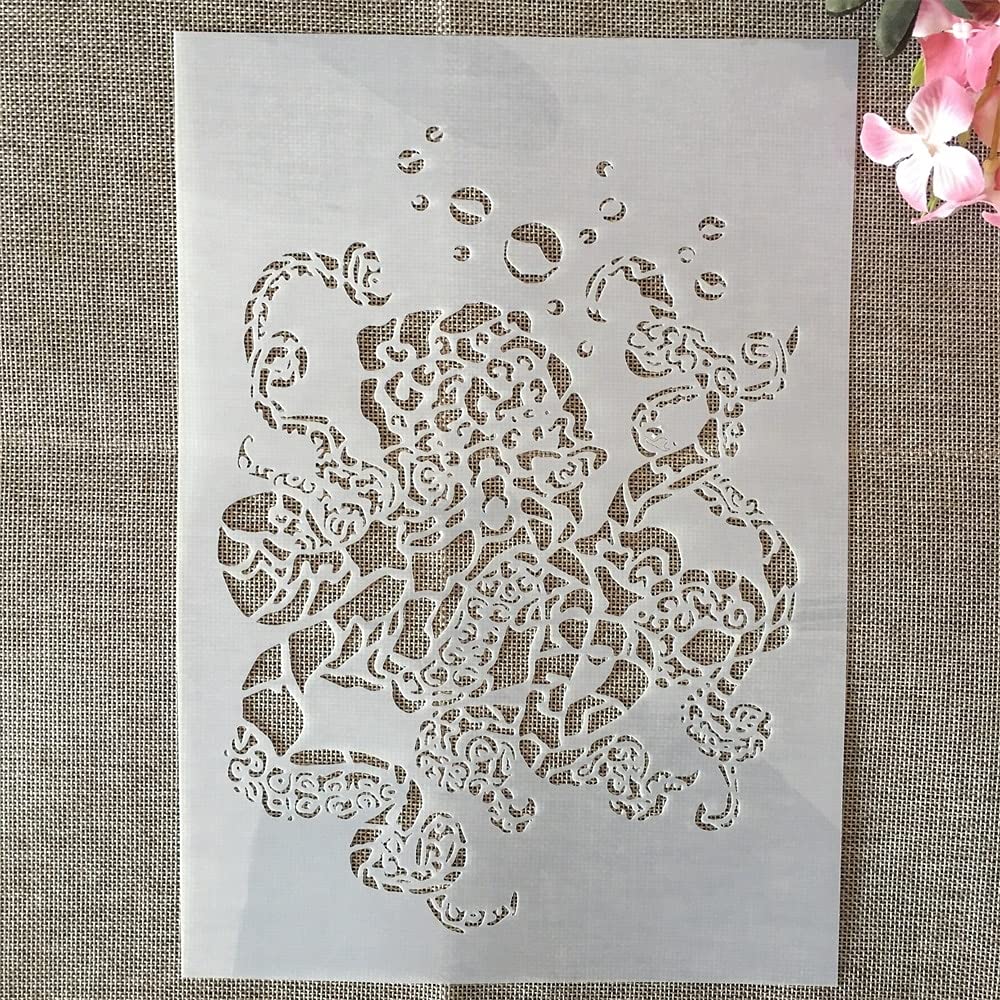 Reusable A4 29cm Mandala Octopus Stencils for DIY Wall Painting, Scrapbooking, Coloring & Embossing - Decorative Templates for Art Projects, Home Decor & Crafting