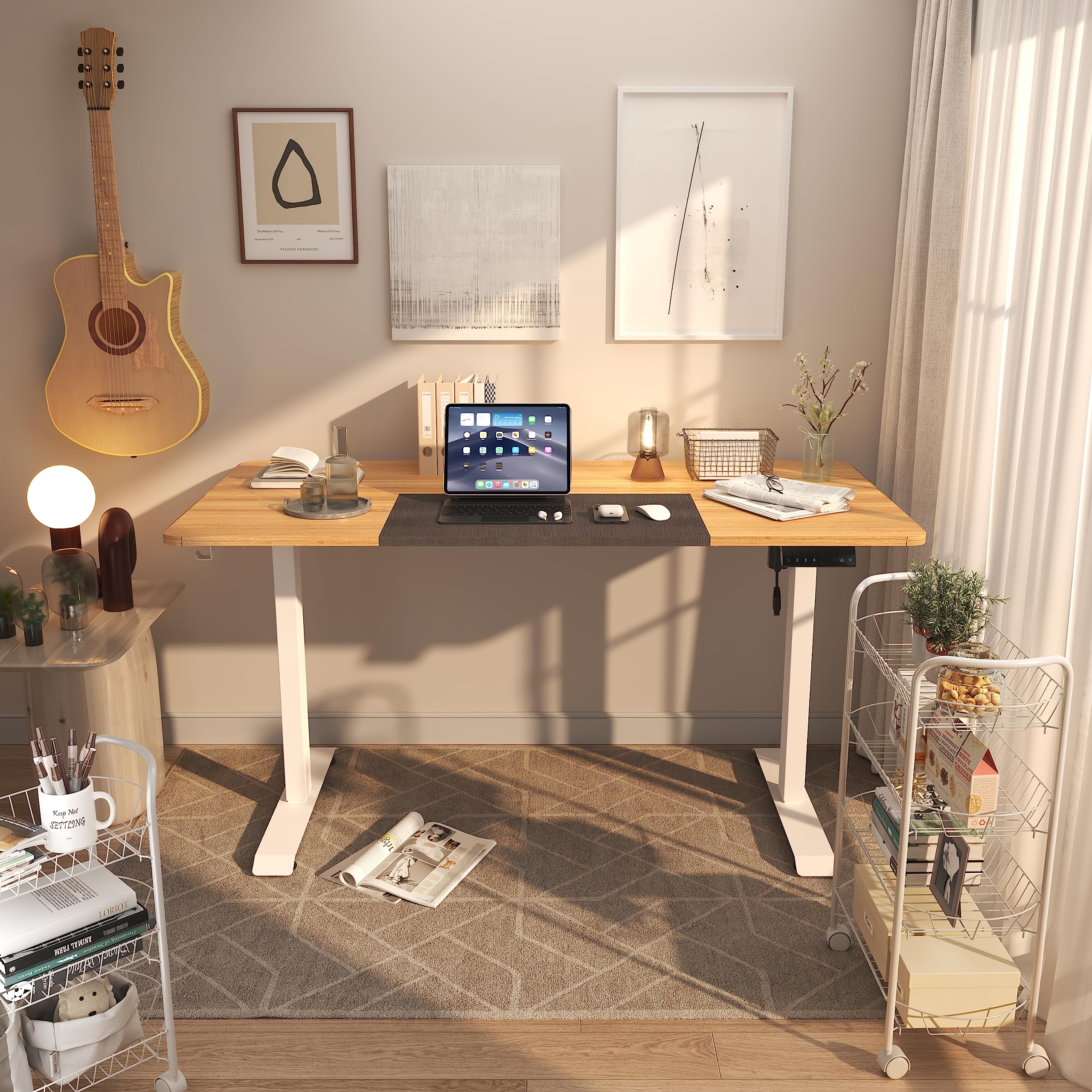 Monomi 55 x 24 Inches Electric Standing Desk - Height Adjustable Ergonomic Home Office Desk with Memory Preset Controller (Natural Top/White Frame) | Perfect for Remote Work, Gaming Setup & Small Spaces