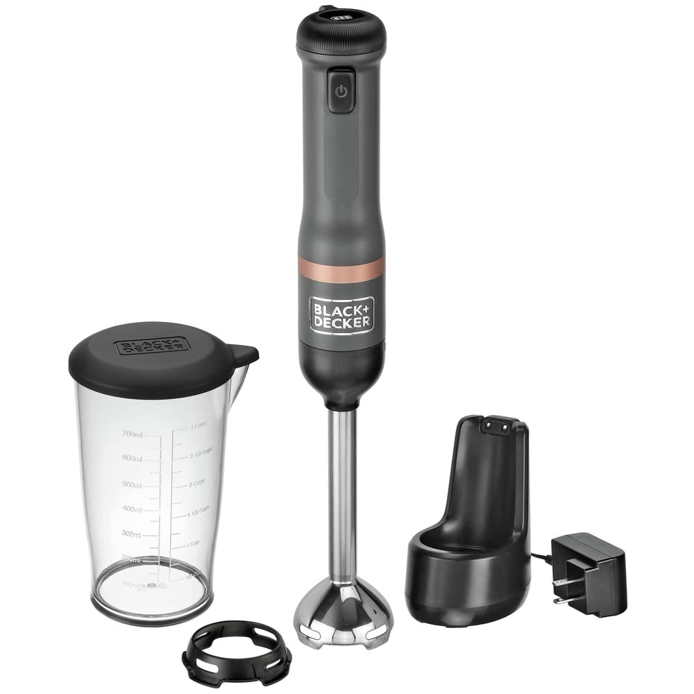 BLACK+DECKER Cordless Immersion Blender with Charging Dock - Powerful Hand Blender for Smoothies, Soups & Sauces - Grey (BCKM1011K01) - Perfect for Home Kitchen & Meal Prep