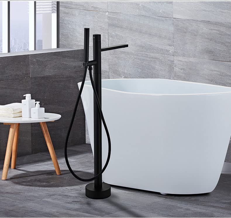 Premium Black Floor Mount Bathtub Faucet with Handheld Shower Mixer - Modern Tub Filler for Bathroom & Shower - Perfect for Spa-Like Relaxation and Luxury Bathing Experience