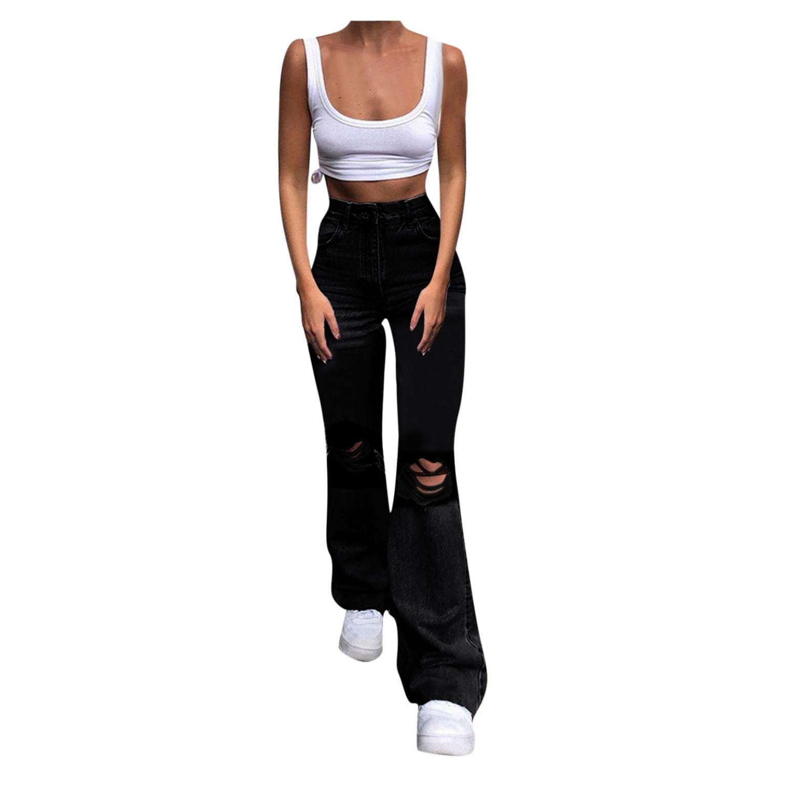 AIouios Women's High Waist Ripped Boyfriend Jeans - Baggy Wide Leg Vintage Denim Pants for Casual Wear & Street Style Outfits
