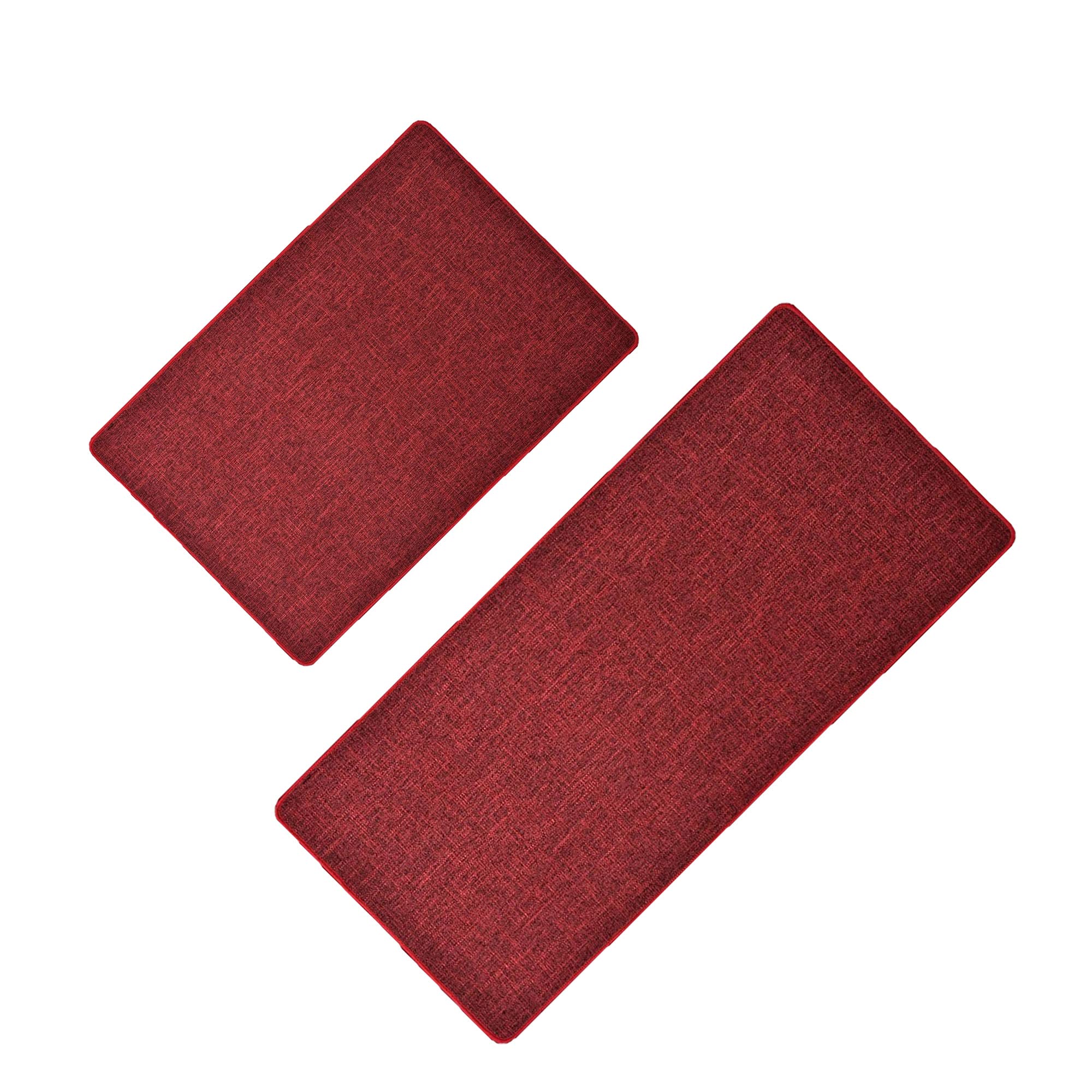 Non-Slip Woven Kitchen Mat Set of 2 - Soft Absorbent Solid Color Floor Rug for Cooking & Dishwashing (Red) - Perfect for Sink, Stove & High Traffic Areas