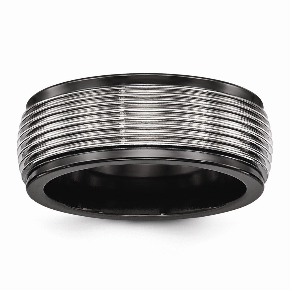 Premium Solid Black Titanium Men's Wedding Band Ring - Grooved Design for Comfort & Style - Perfect for Engagements, Anniversaries, and Everyday Wear
