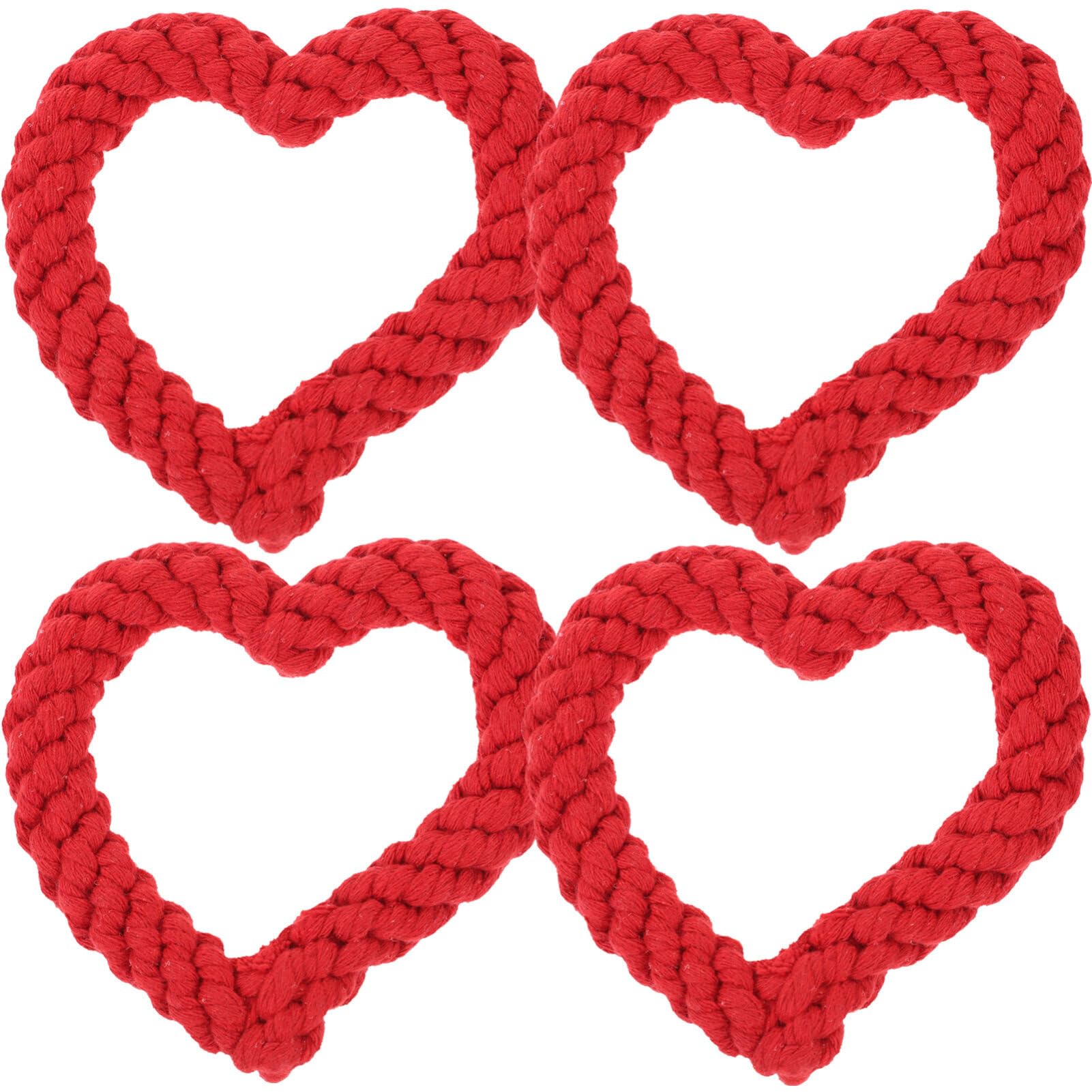 4pcs Dog Chew Toys - Cotton Rope Puppy Teething Toys with Red Heart Shape for Small & Medium Dogs | Valentine's Day, New Year & Pet Party Supplies (Random Colors) | Perfect for Training, Playtime & Dental Health
