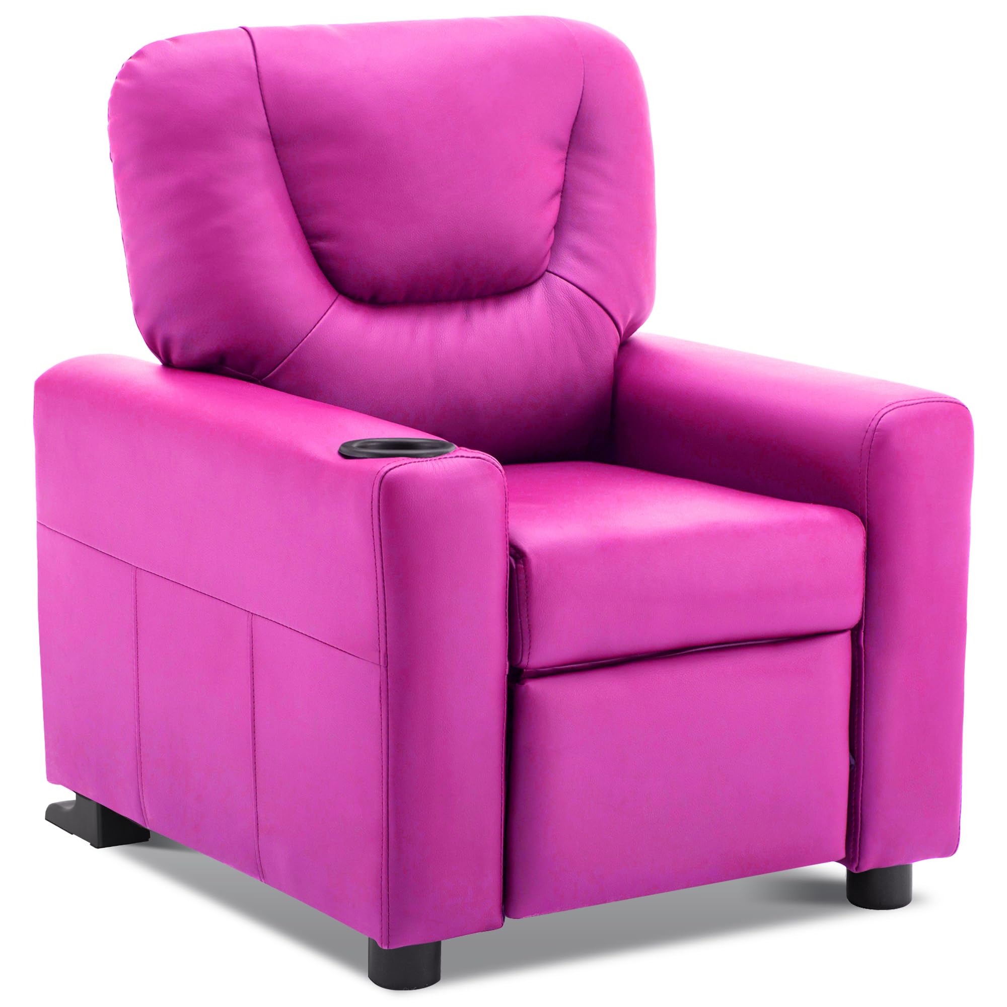 MCombo Kids Recliner Chair with Cup Holders - Pink Faux Leather Toddler Armrest Sofa for Boys and Girls Room | Perfect for Playroom, Bedroom, and Movie Nights