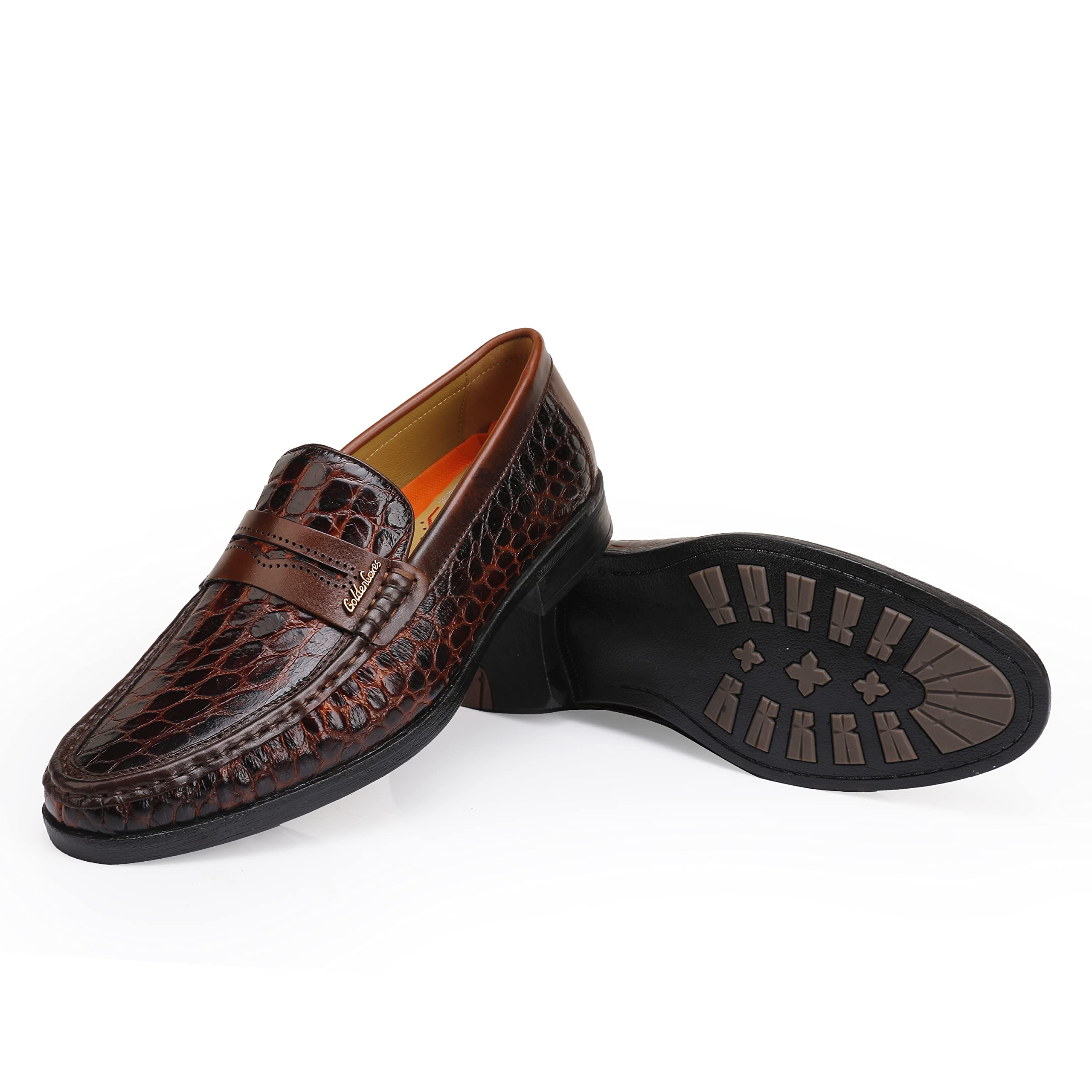 Premium Men's Leather Penny Loafers - Formal Dress Shoes with Crocodile Print - Soft Slip-On Loafers for Business & Wedding - Comfortable Office & Evening Wear