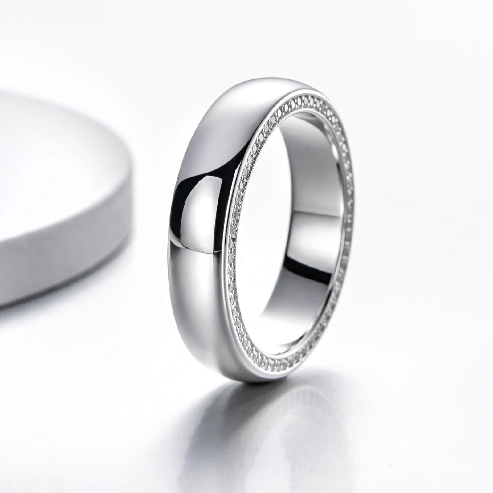 Men's Moissanite Wedding Band - Round Cut Lab Created Diamond, D Color VVS1 Clarity, 925 Sterling Silver, 5mm Width Anniversary Eternity Ring for Men - Perfect for Weddings, Engagements & Special Occasions