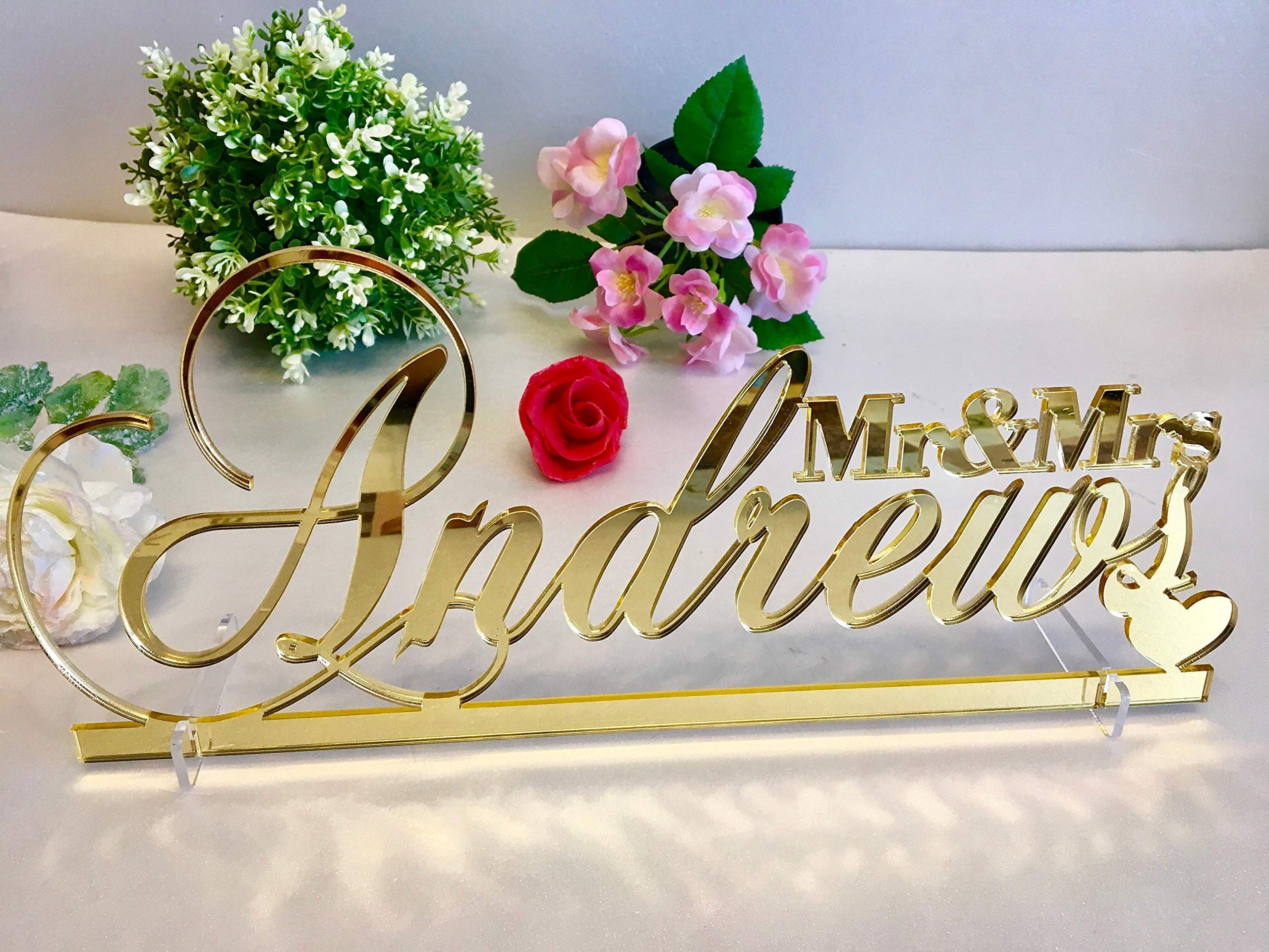 Personalized Mr & Mrs Wedding Sign with Heart - Custom Last Name Sweetheart Table Centerpiece for Wedding Reception, Anniversary Party & Romantic Decor