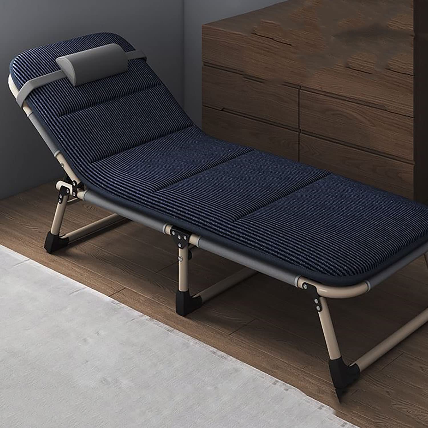 Portable Folding Camping Bed for Adults & Toddlers - 4-Speed Adjustable Lightweight Travel Cot with Mattress | Indoor & Outdoor Use for Home, Camping, Travel & Guest Sleeping (Color: Folding Bed + Corduroy)