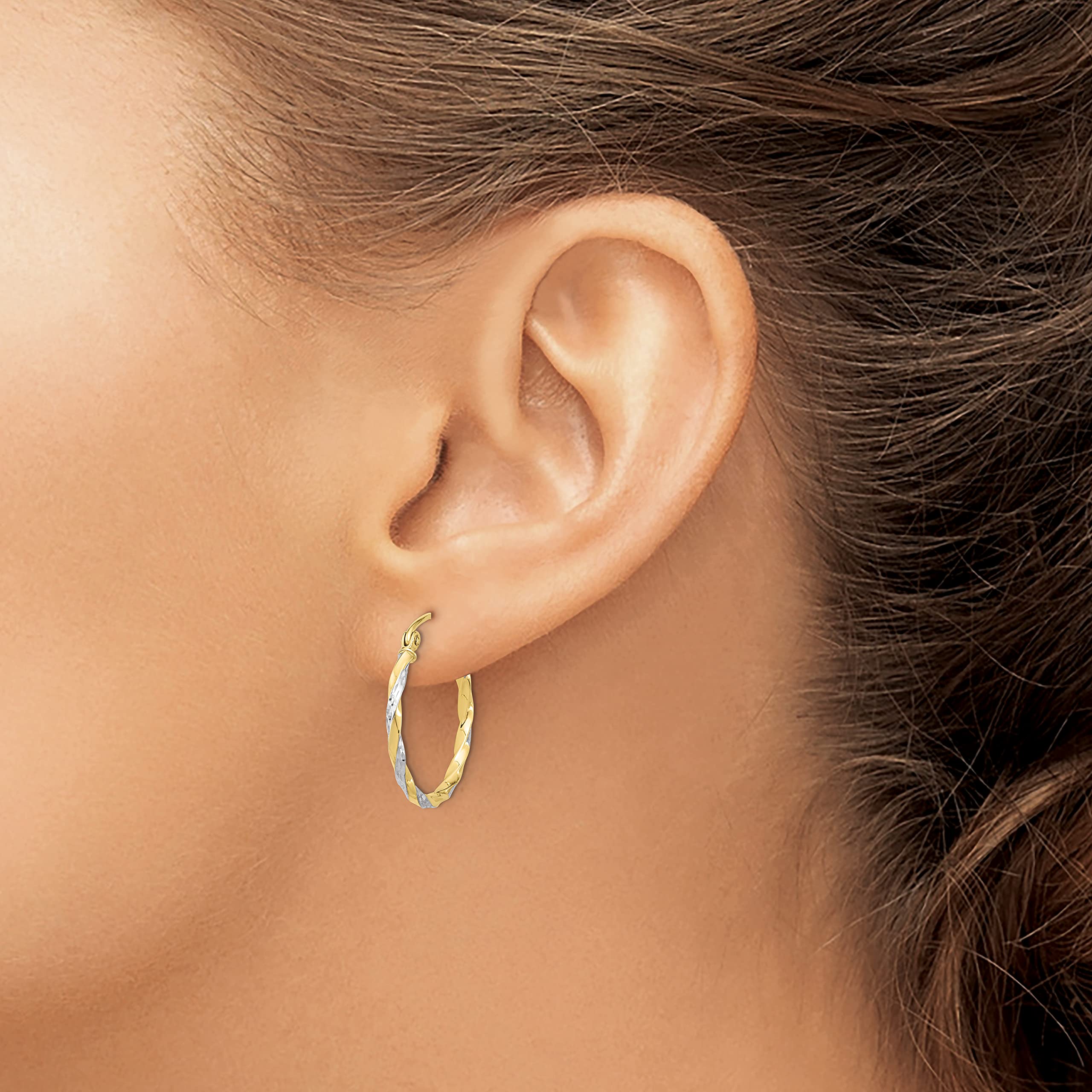10K Solid Yellow Gold Twisted Round Small Hoop Earrings for Women - Dainty Everyday Jewelry, Minimalist Gift for Her, Perfect for Work & Date Night