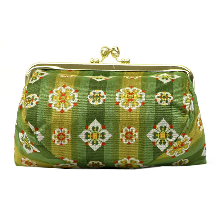 Nishijin Woven Small Floral Pouch - Handmade Kyoto Japan | Cosmetic & Makeup Bag, Japanese Gamaguchi Pouch for Travel Toiletry, Stationery Organizer | Perfect for Daily Use, Gift Giving & Bag Organization
