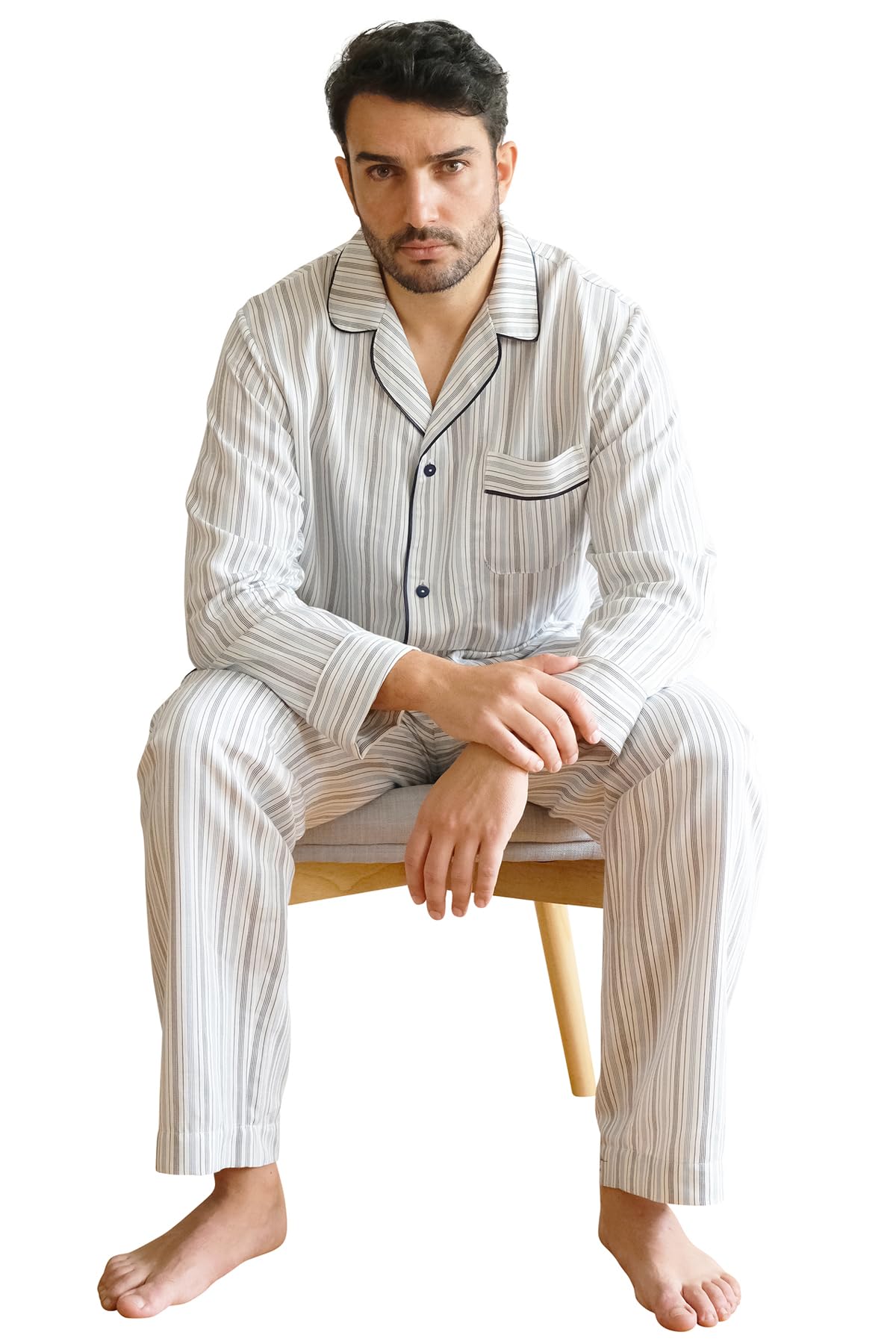 Premium Men's Pajama Set - 100% Cotton Sateen Sleepwear | Vincenzo European Luxury Loungewear for Comfortable Nights & Relaxing at Home