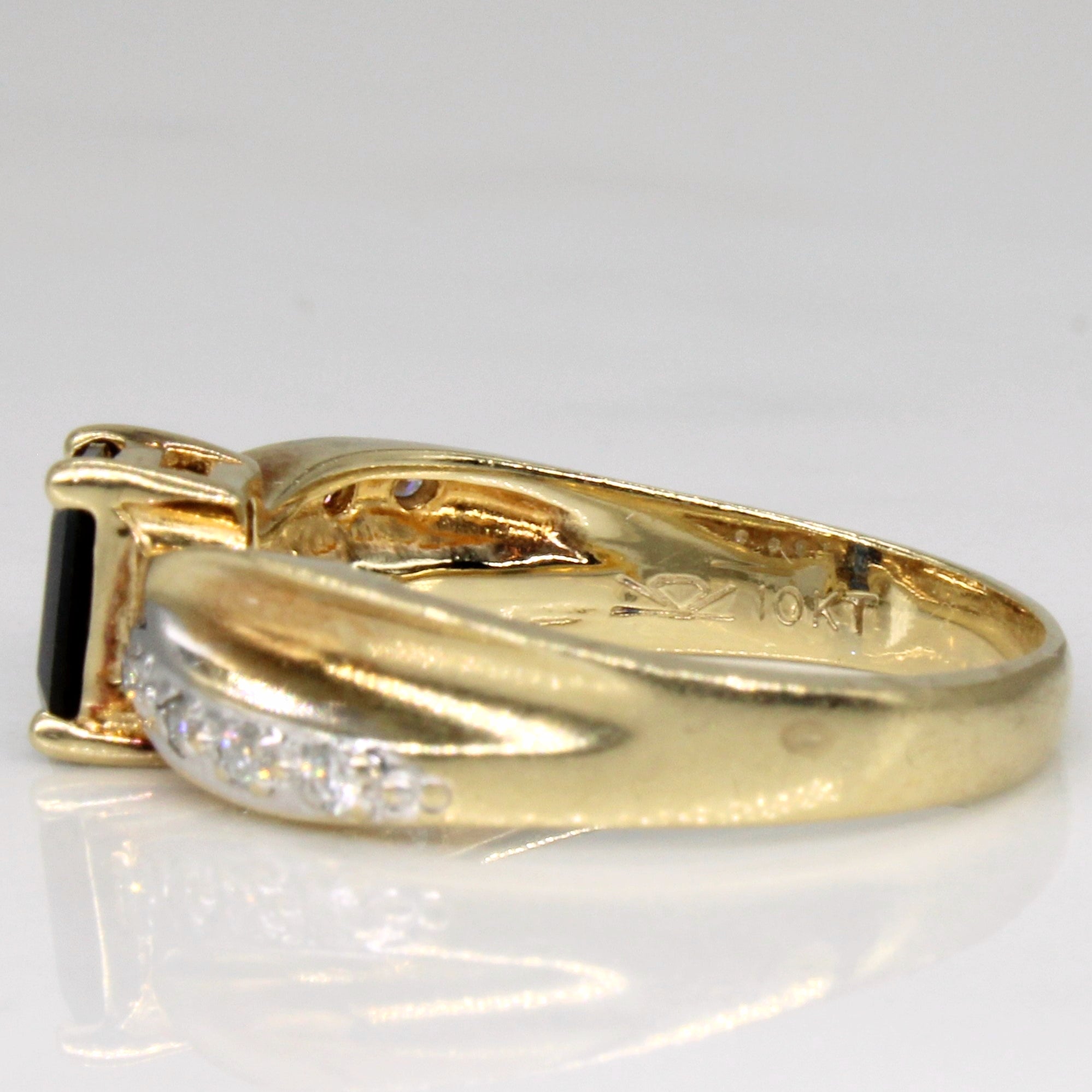 Emerald Cut Sapphire & Diamond Ring | 0.29ct Sapphire & 0.08ctw Diamonds | Size 6.5 | Elegant Engagement, Wedding, or Anniversary Jewelry Gift for Women