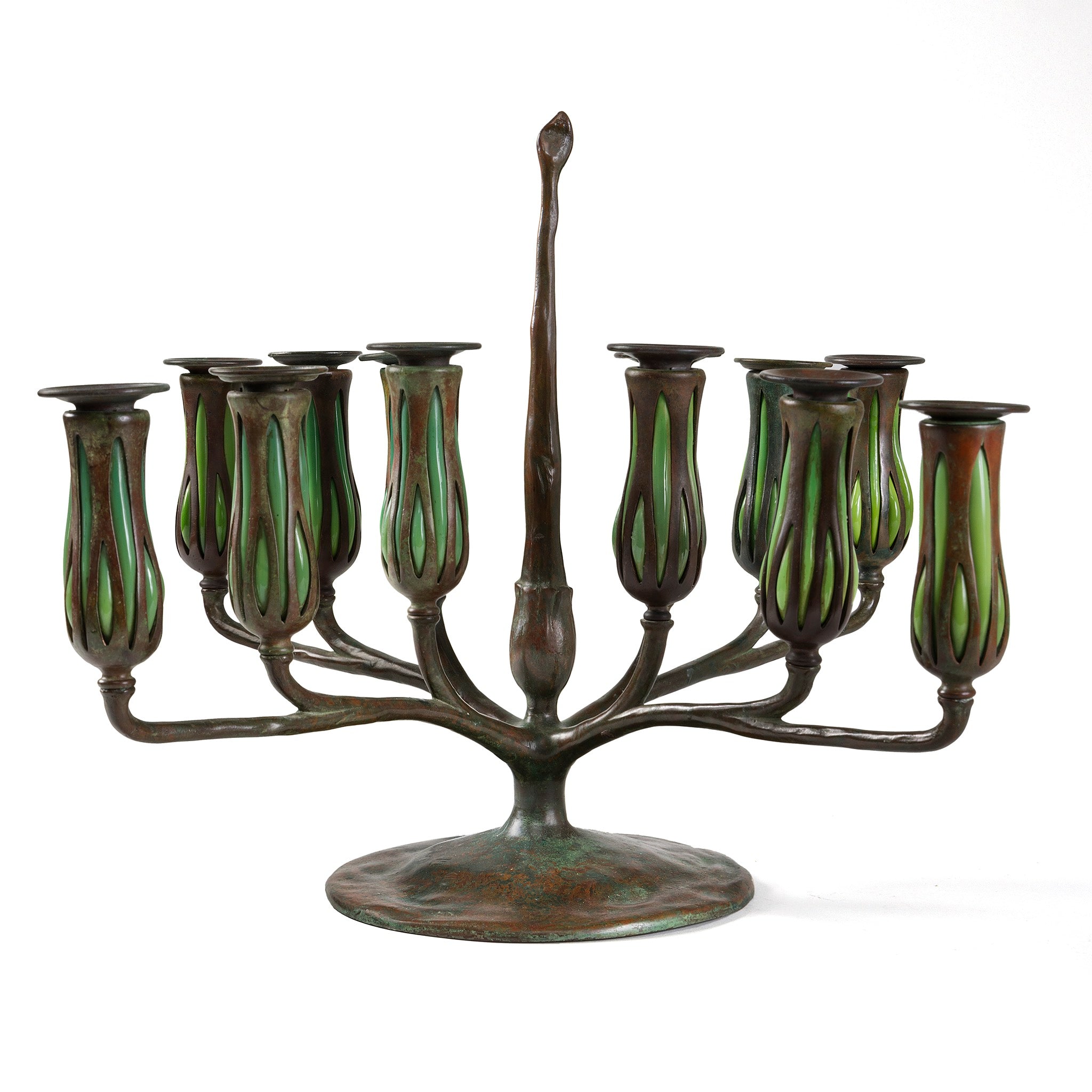 Tiffany Studios New York Pair of Pineapple Candelabrum - Vintage Brass Candle Holders for Dining Table & Home Decor
