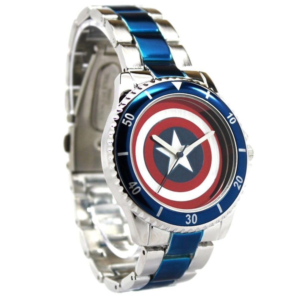 Captain America Shield Watch with Stainless Steel Bracelet - CTA2103 - Marvel Superhero Gift for Men, Collectors & Fans - Perfect for Cosplay, Comic Con & Everyday Wear