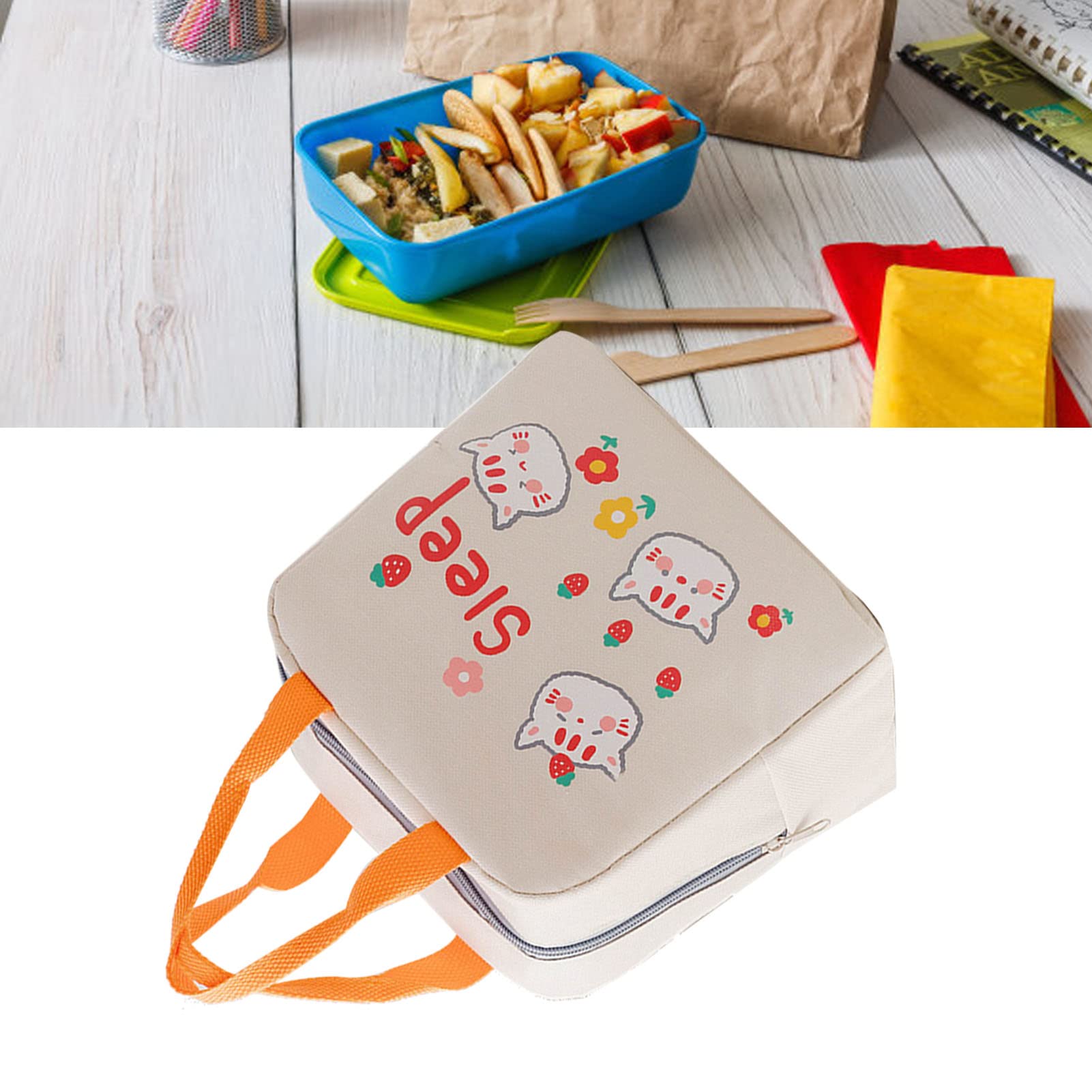 **Insulated Waterproof Lunch Bag with Oxford Cloth & Cartoon Zipper - Keeps Food Warm & Fresh - Portable Reusable Lunch Tote for Work, School, Office - Ideal for Women & Men (Beige)**