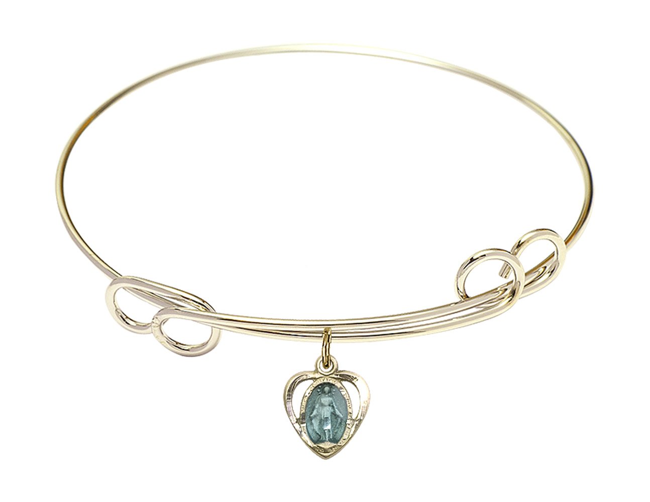 F A Dumont 7.5 Inch Round Double Loop Bangle Bracelet with Miraculous Heart Charm - Elegant Jewelry for Women, Perfect for Parties, Weddings & Everyday Wear