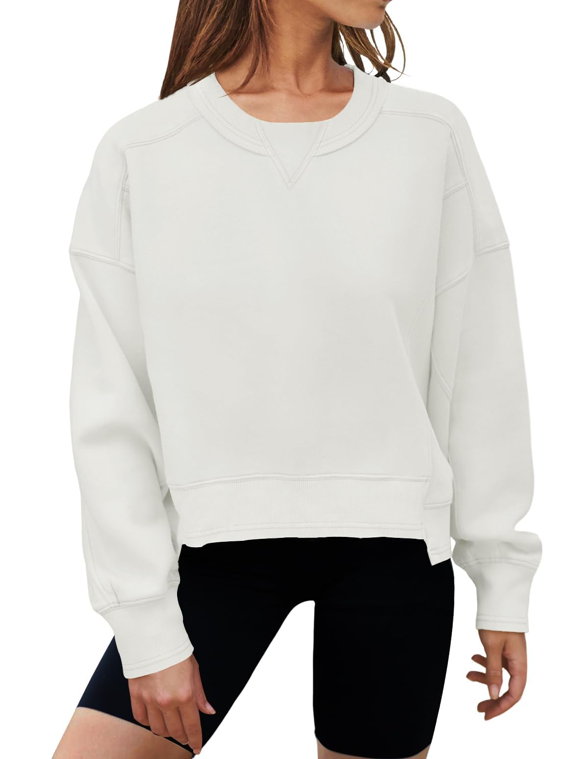 MEROKEETY Women's Oversized Cropped Fleece Sweatshirt - Soft Crewneck Pullover for Workout & Fall Fashion | Casual Loungewear, Streetwear & Cozy Autumn Outfits