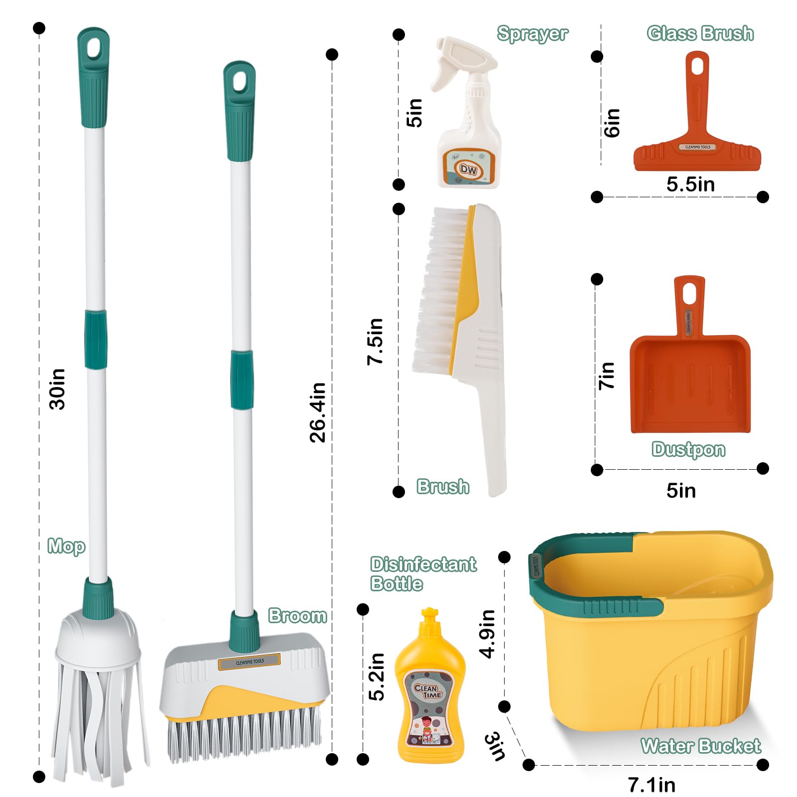 deAO Kids Cleaning Set 8pcs - Pretend Play Toy for Toddlers | Home Cleaning Fun