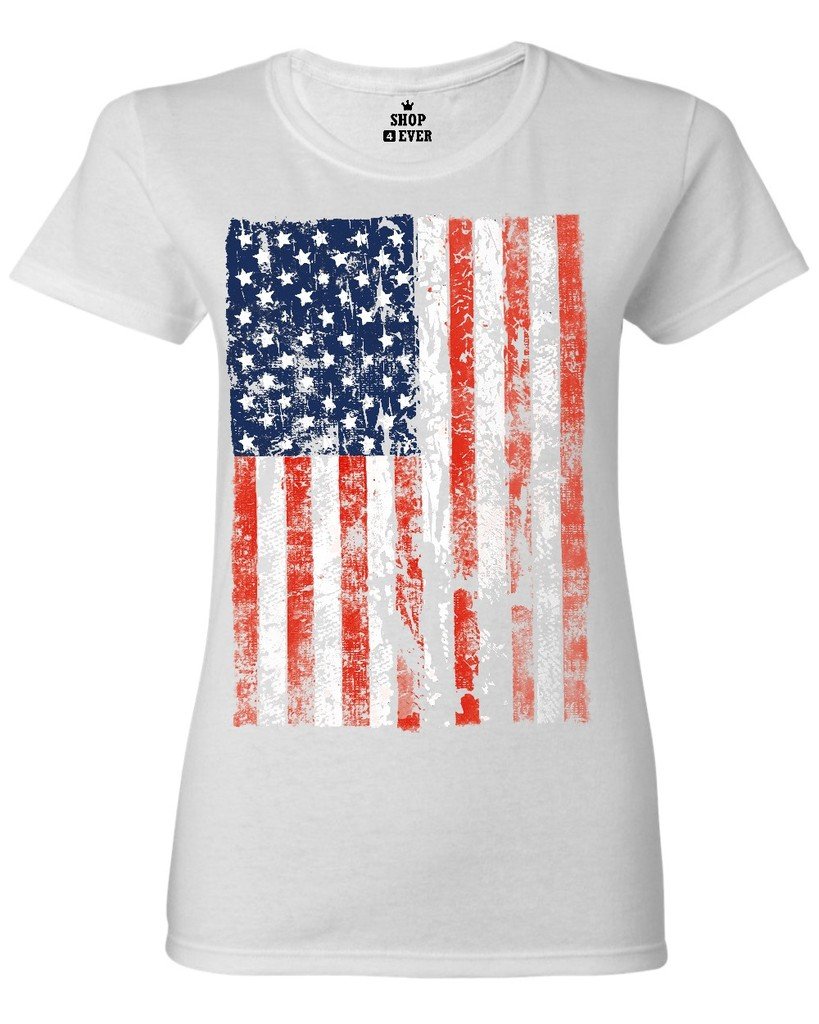 Vintage Distressed American Flag Women's T-Shirt - Patriotic USA Stars & Stripes Graphic Tee for Casual Wear, 4th of July Celebrations & Everyday Outfits