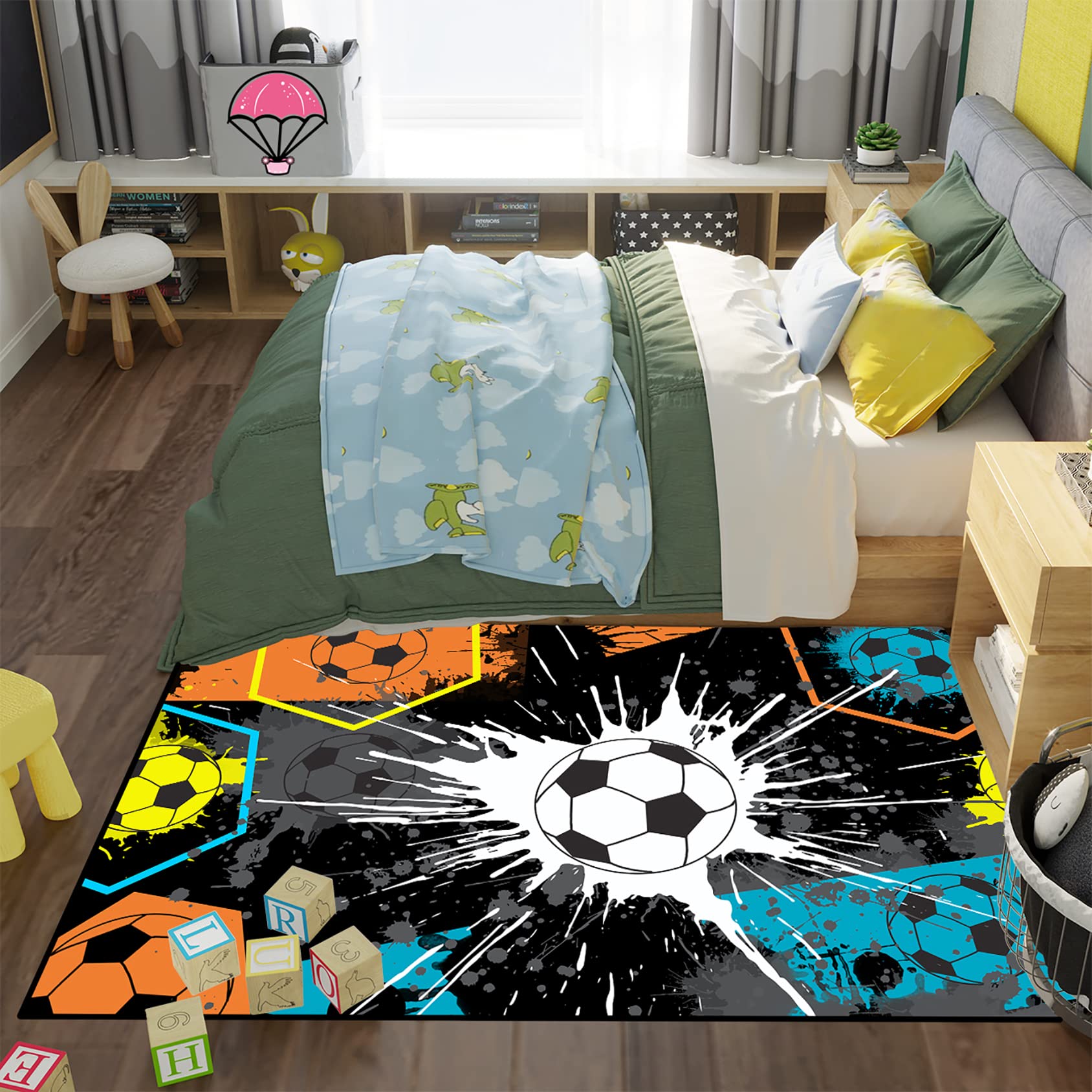 Boys Soccer Room Decor - Soccer Ball Printed Area Rug 2'6