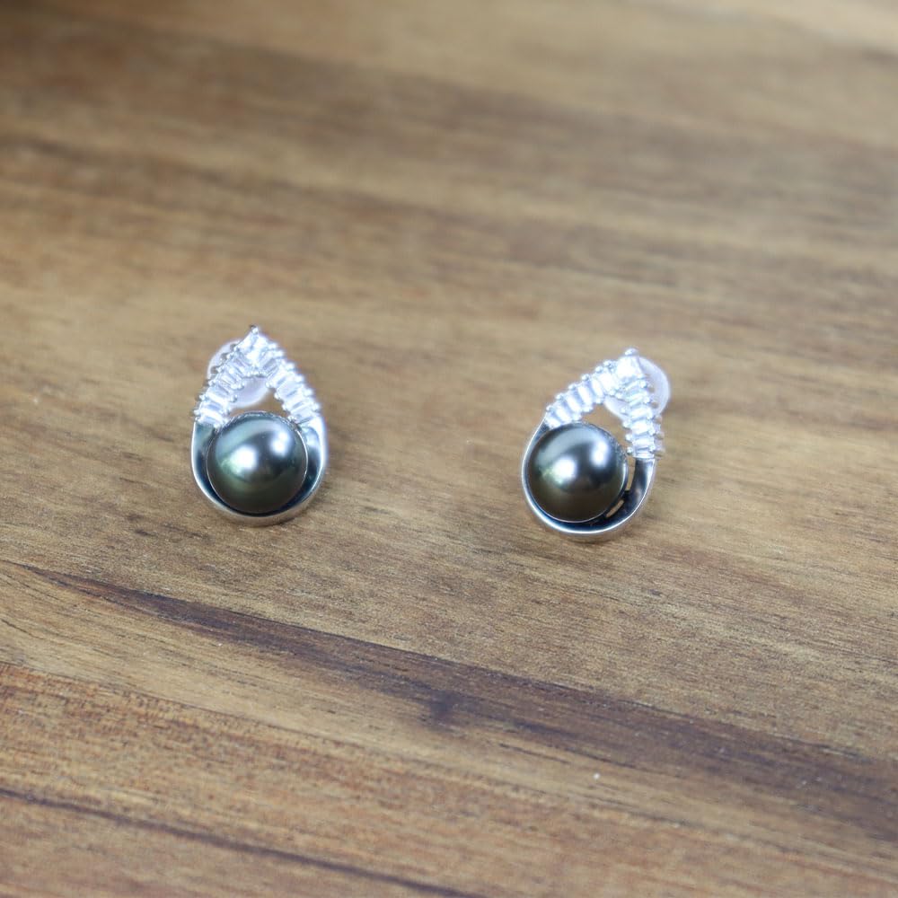 Tahitian Black Pearl Earrings for Women - 18K Gold Plated Sterling Silver Stud Earrings - Freshwater Cultured Pearls Jewelry Gift for Wife, Mom, Her - Perfect for Wedding, Birthday, Anniversary, Mother's Day, Valentine's Day & Christmas Gifts - Elegant Fine Jewelry for Special Occasions