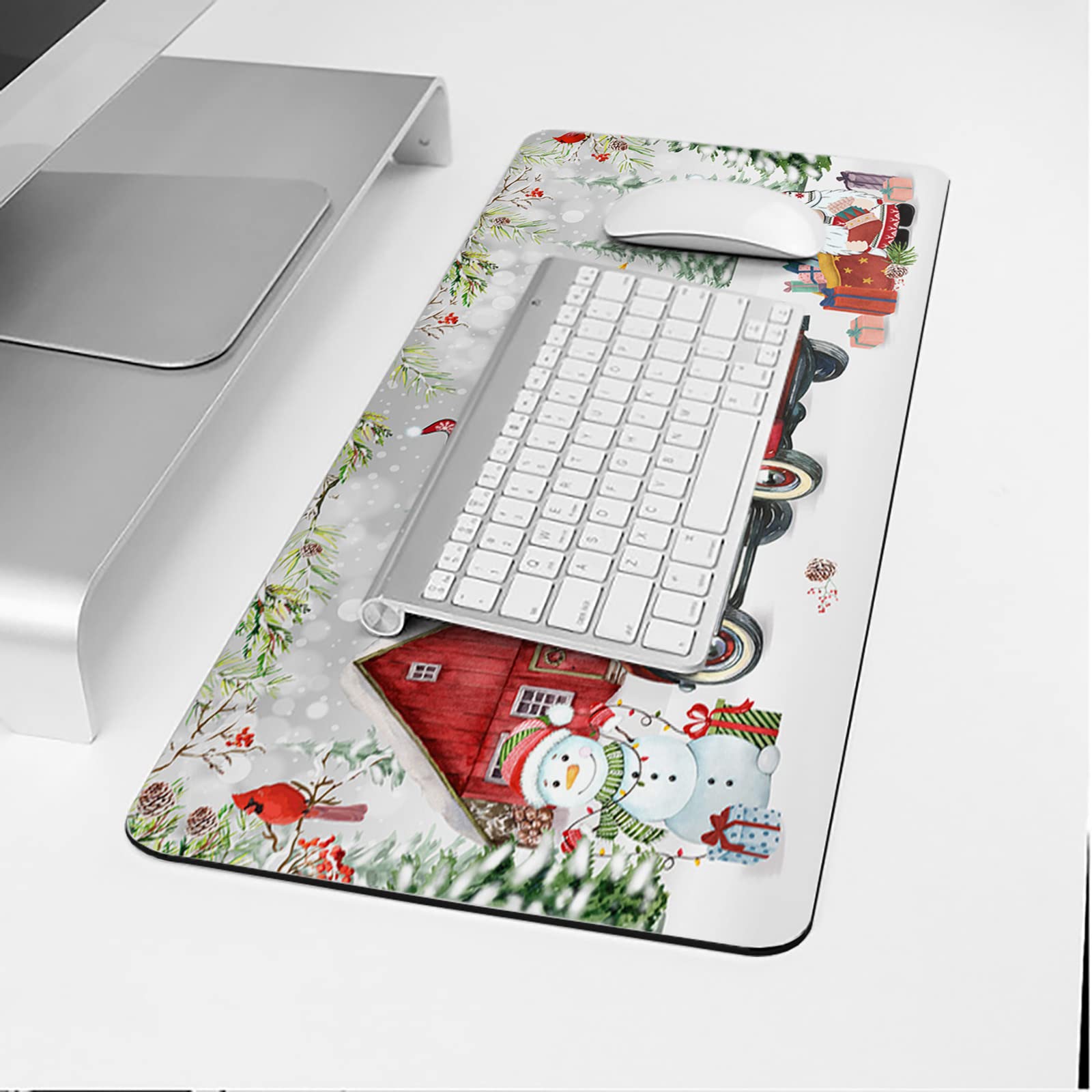 Non-Slip Rubber Base Mouse Pad - Large Gaming & Office Desk Mat for Computer & Laptop - Christmas Gnome Truck Design - Perfect for Work, Gaming & Home Office Use