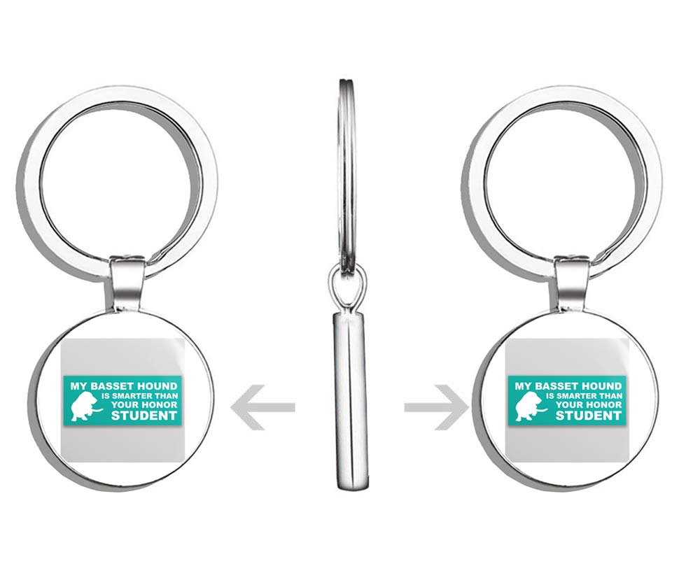 Funny Basset Hound Keychain - Double Sided Stainless Steel Key Ring Holder for Car Keys & Key Finder - Perfect Gift for Dog Lovers & Honor Student Humor