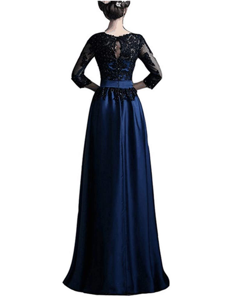 Emanni Women's Elegant Illusion Sleeve Applique Long Evening Dress for Mother of the Bride, Wedding Guest, Prom & Formal Occasions