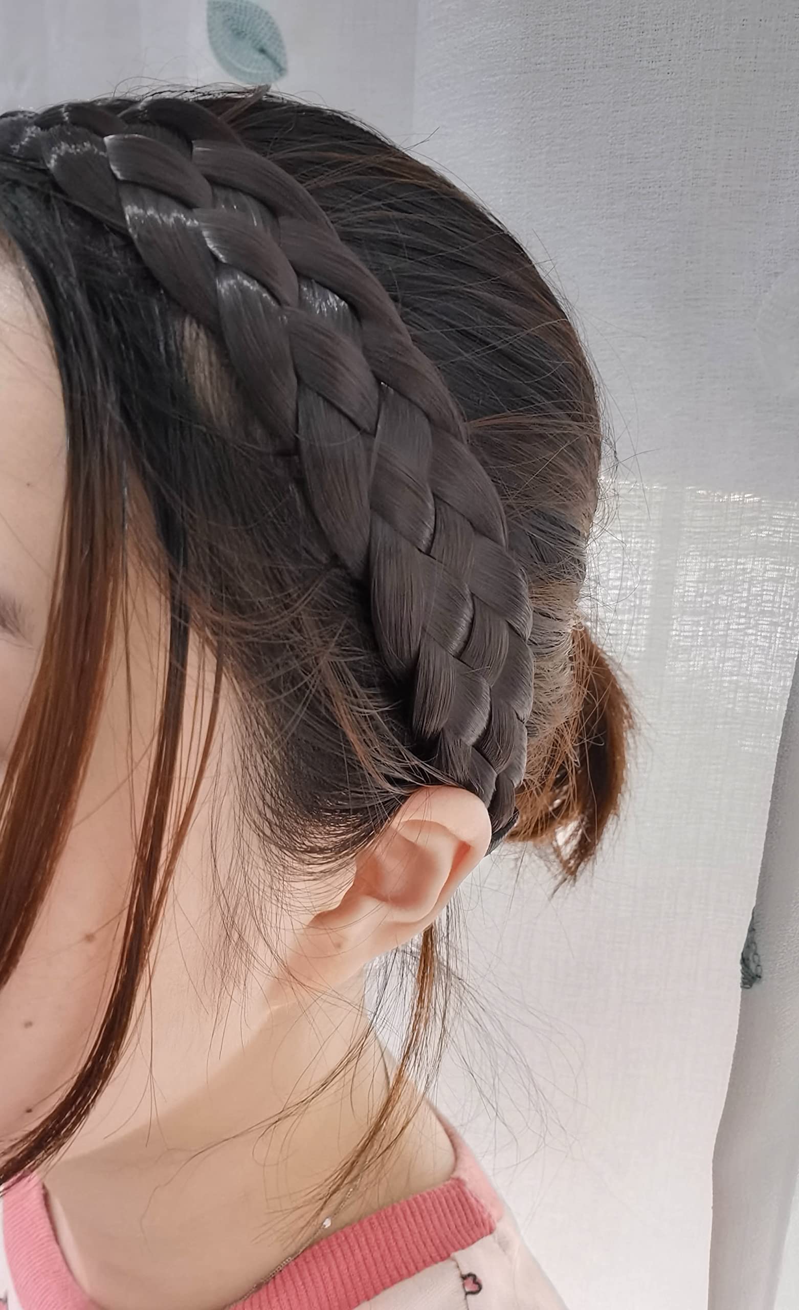 5 Strands Synthetic Hair Braided Headband - Classic Chunky Wide Plaited Braids Elastic Stretch Hairpiece for Women & Girls (Brownish Black) | Perfect for Parties, Weddings, Cosplay & Everyday Fashion Accessories