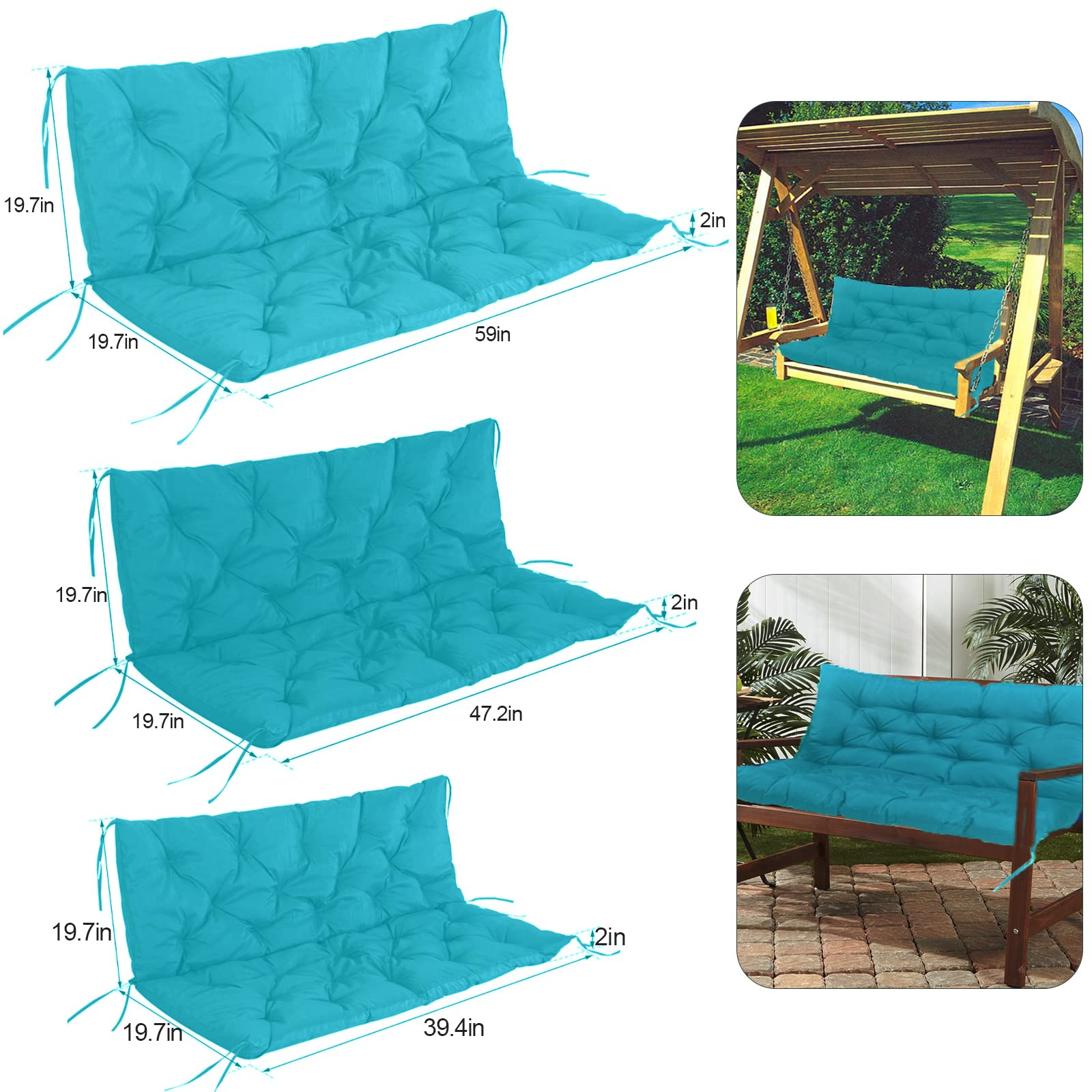 Waterproof Thick Porch Swing Cushion with Backrest - 47x40 Inch Outdoor Bench Cushion for 2-3 Seater - Durable Replacement Cushions for Garden, Patio, Deck & Swing Furniture (Lake Blue) - Perfect for Relaxing Outdoors, Lounging in the Sun or Enjoying Summer Evenings