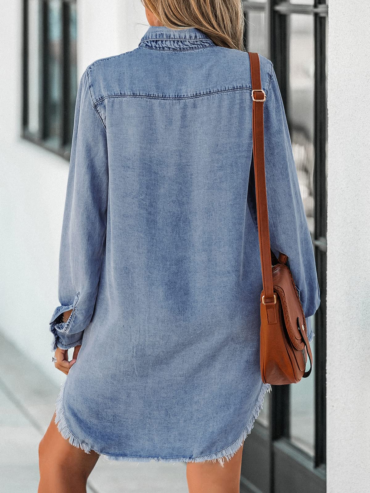 CUPSHE Women's Denim Shirt Dress - Long Sleeve Button Down Casual Jean Dress with Pockets | Perfect for Everyday Wear, Office Outfits & Weekend Brunch