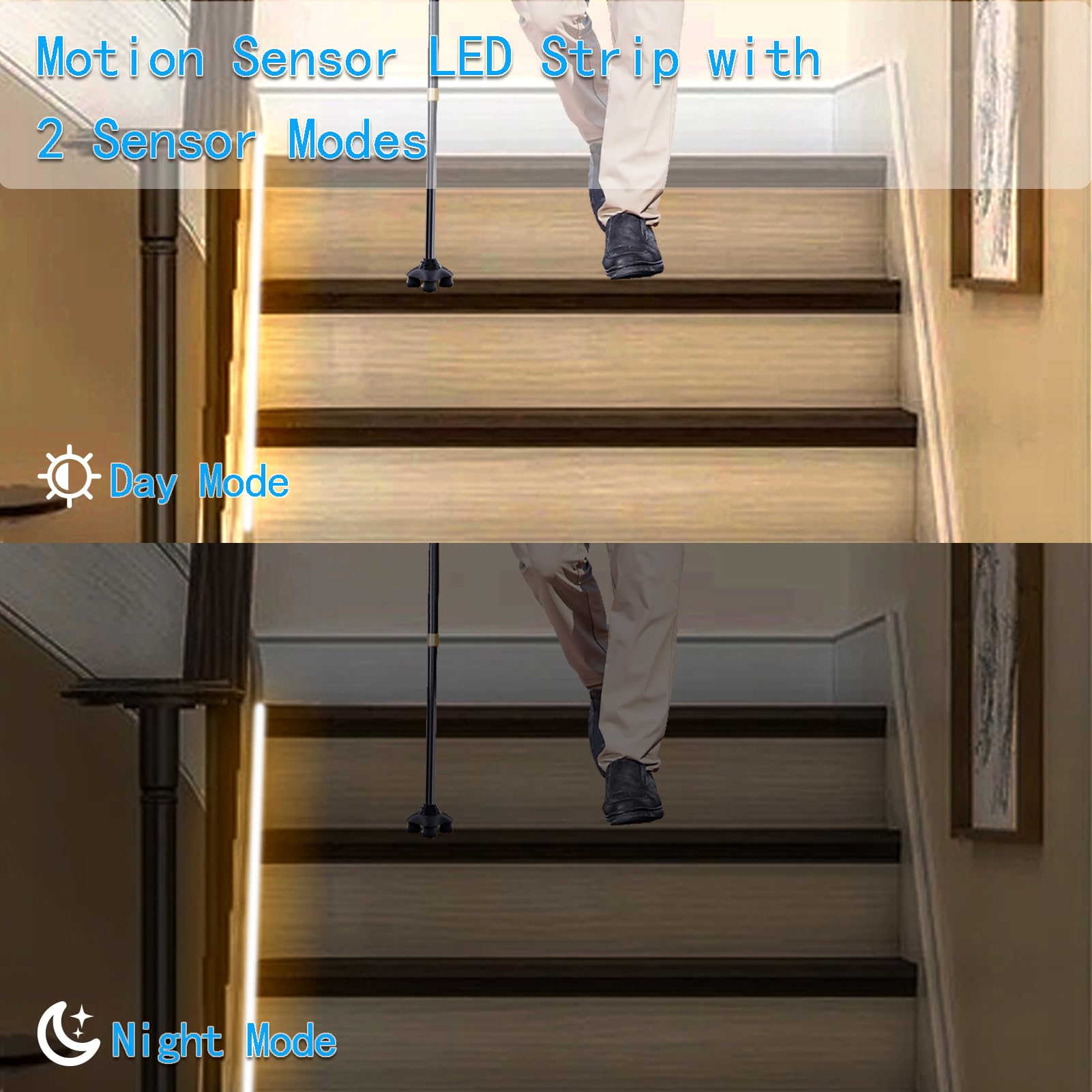 Echosari 9.8Ft 90 LED Battery Powered Motion Sensor Cabinet Lights - Under Cabinet Lighting for Kitchen, Closet, Wardrobe & Stairs - Night Sensor Safe Tape Light (Warm White) | Perfect for Dark Hallways, Pantry Organization & Bedroom Night Lights