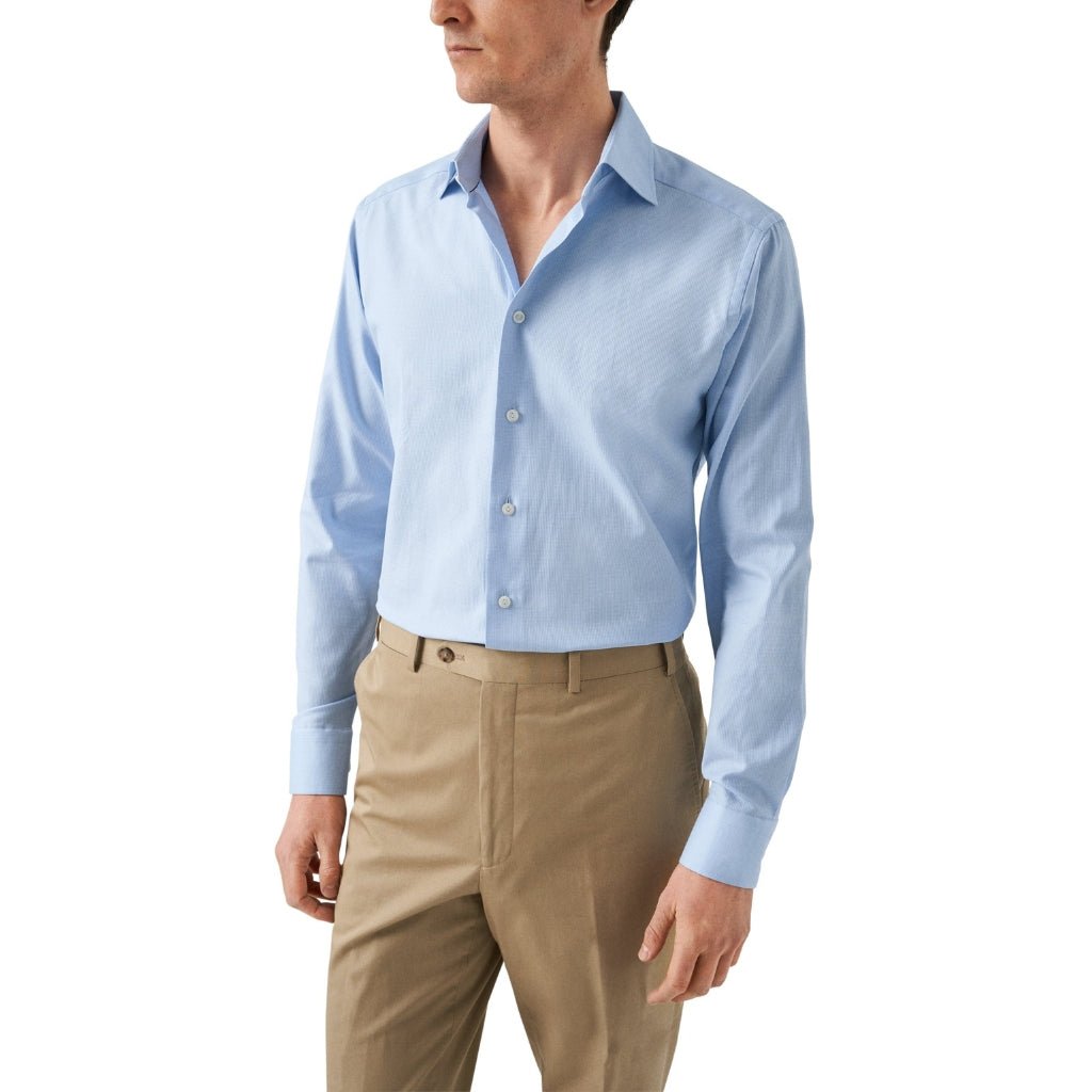 ETON Men's Pin Dot Signature Twill Dress Shirt - Single Cuff Contemporary Fit in Mid Blue | Perfect for Business Meetings & Formal Occasions