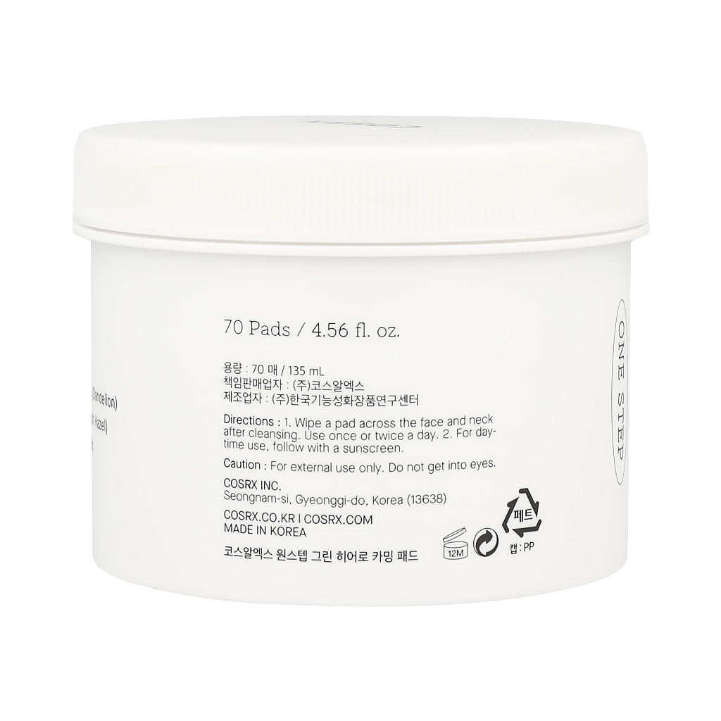 COSRX One Step Green Hero Calming Pads - 70 Count | Exfoliating & Soothing Facial Toner Pads for Sensitive Skin | Korean Skincare for Acne, Redness & Irritation | Perfect for Daily Use & Travel Skincare Routine